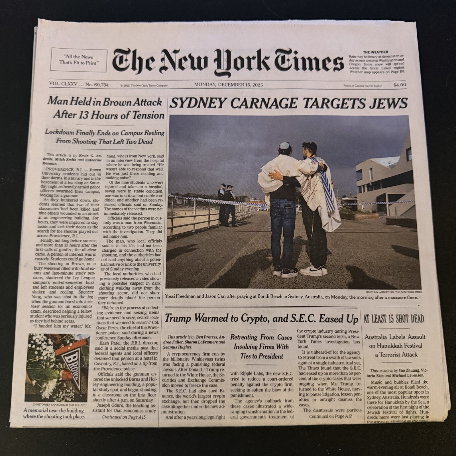 The New York Times Newspaper December 15 2025 Complete Print Paper UNREAD NYT