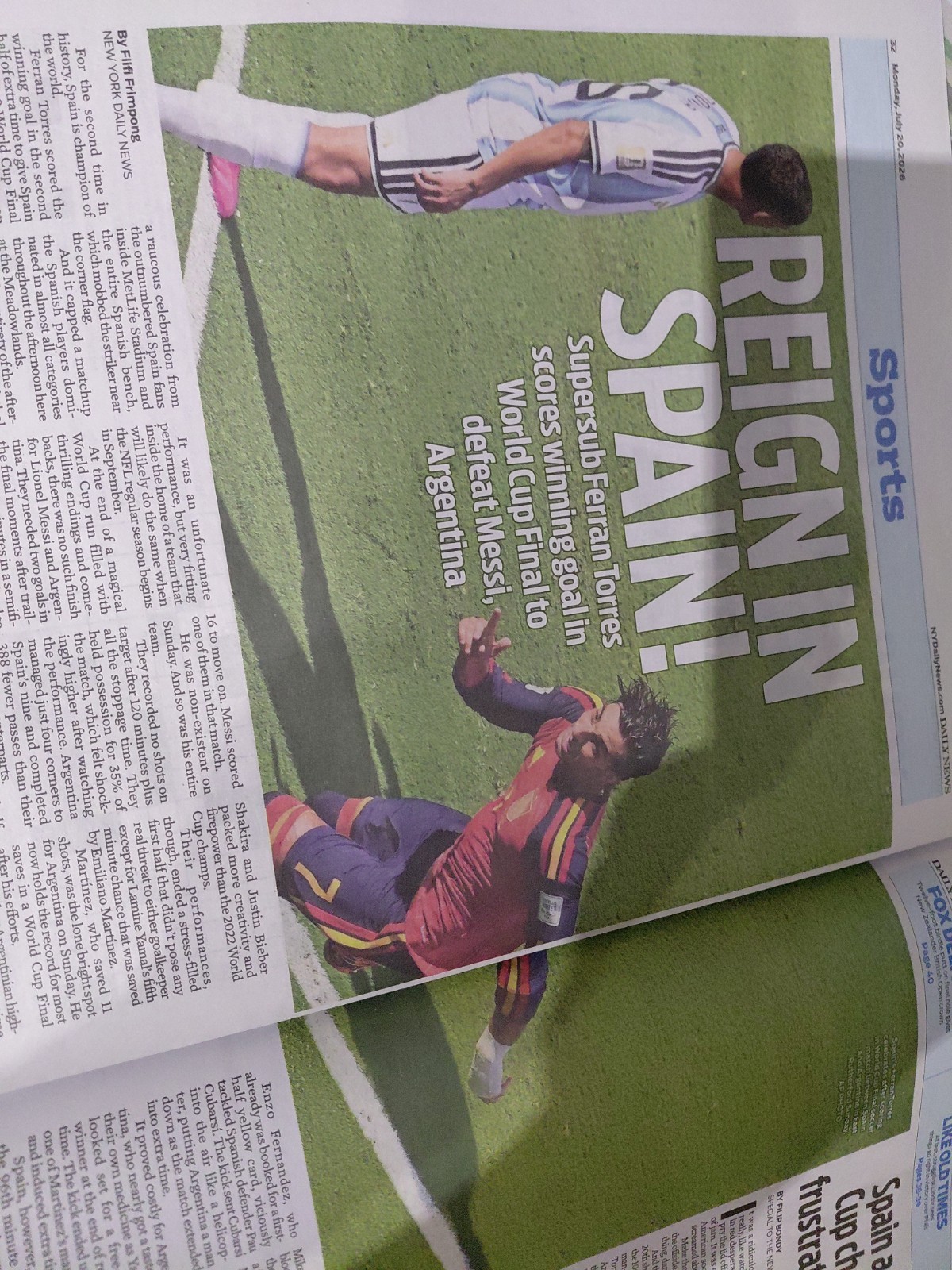 New York Daily News 7/20/2026 Spain Wins FIFA World Cup 2026