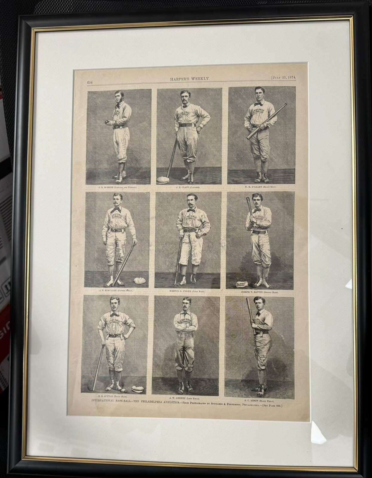 1874 Harper’s Weekly Woodcut CAP ANSON Philadelphia Athletic’s Team Photo HOF
