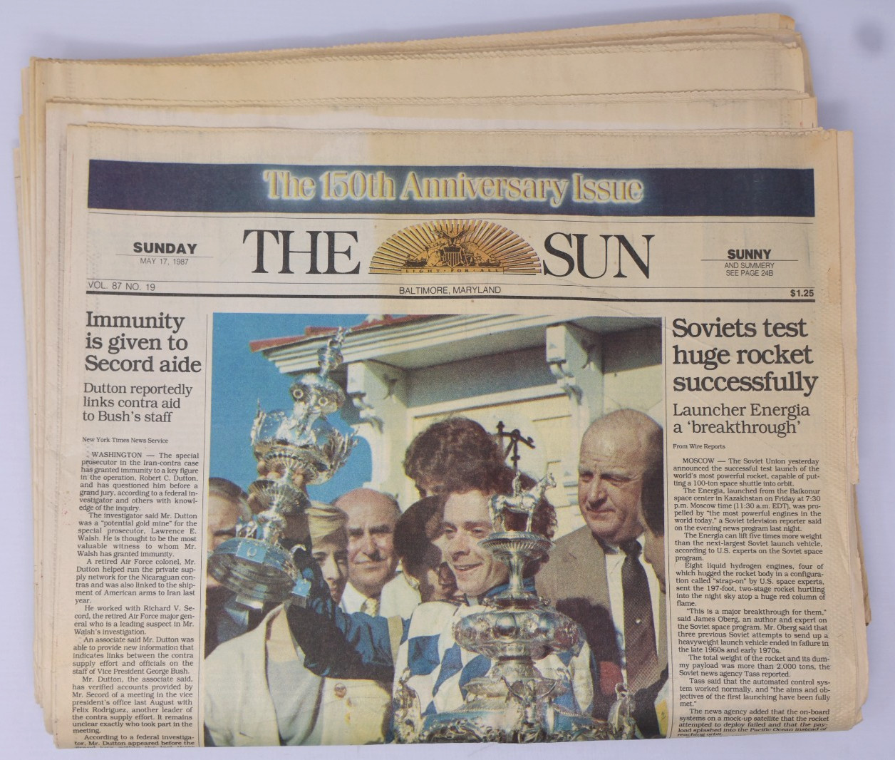 The Baltimore Sun 150th Anniversary Issue Full Newspaper 5-17-1987 W/O Magazine