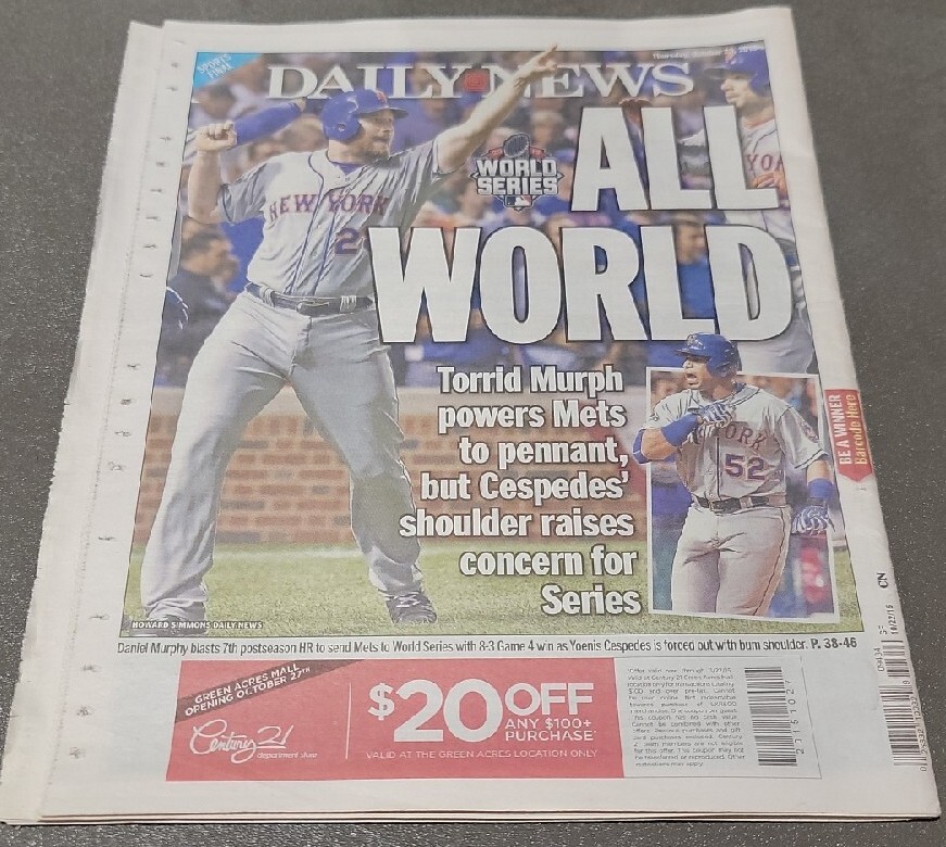 Daily News Thursday, October 22, 2015 NY Mets World Series Daniel Murphy