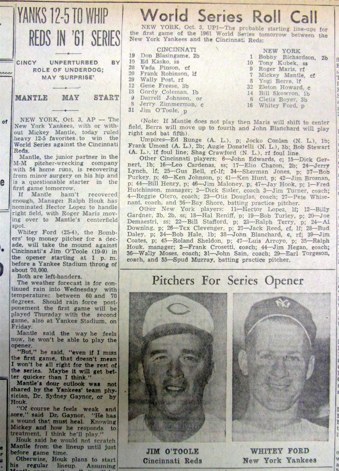 7 1961 newspapers NEW YORK YANKEES WIN baseball WORLD SERIES vs Cincinnati Reds