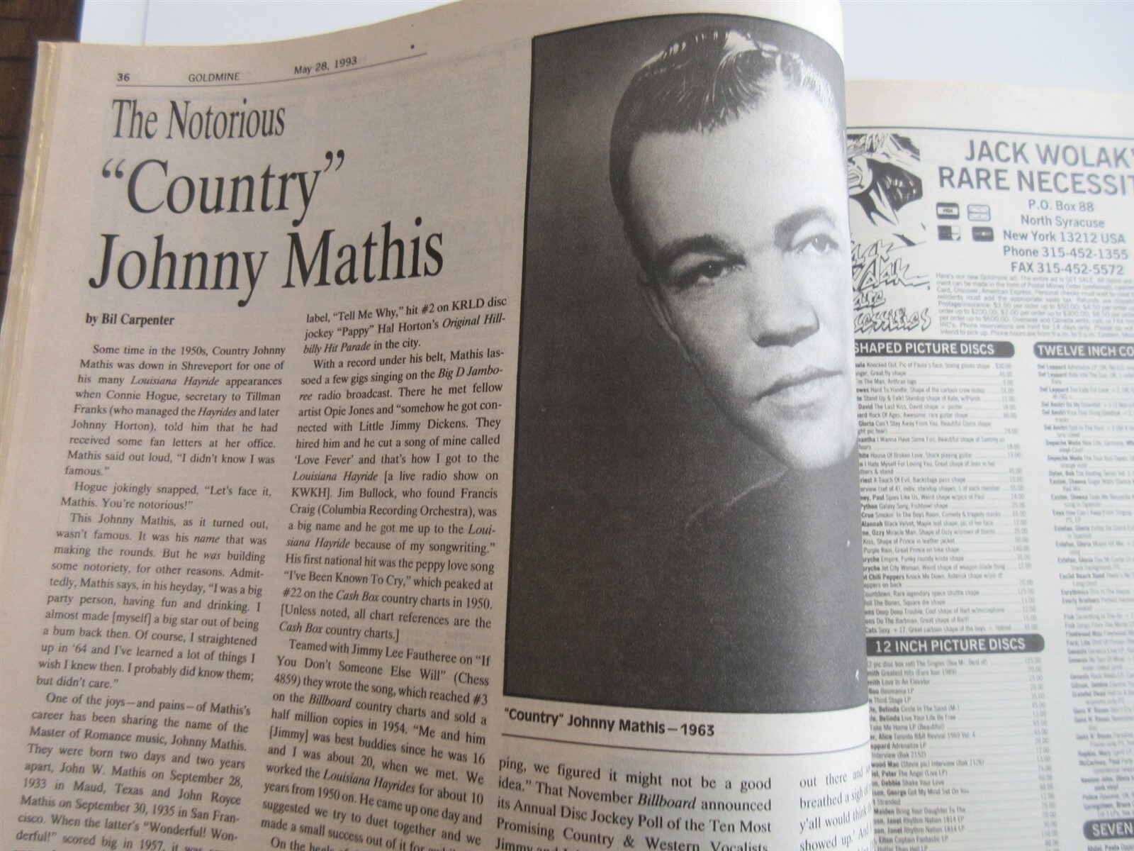 Goldmine Magazine Johnny Mathis Seals & Crofts Maria Muldaur May 28 1993