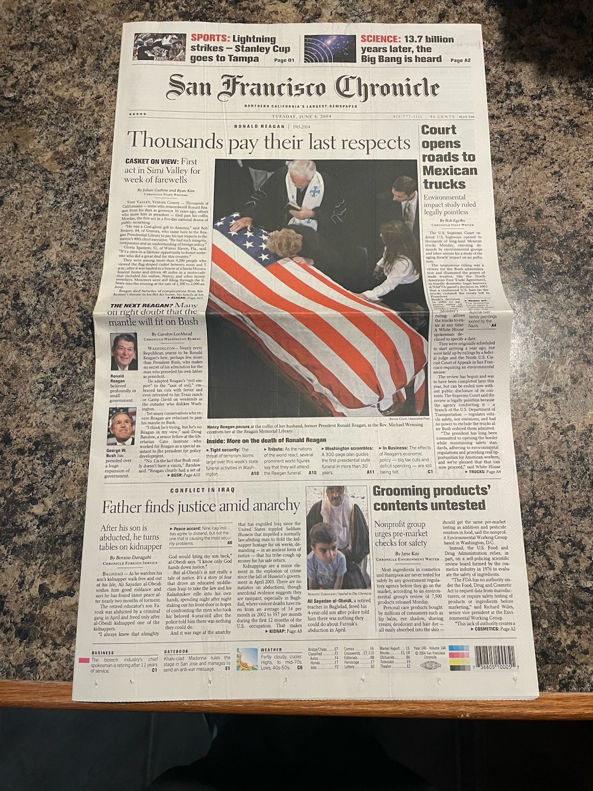 2004 Ronald Reagan Funeral Newspaper San Francisco Chronicle Front Section