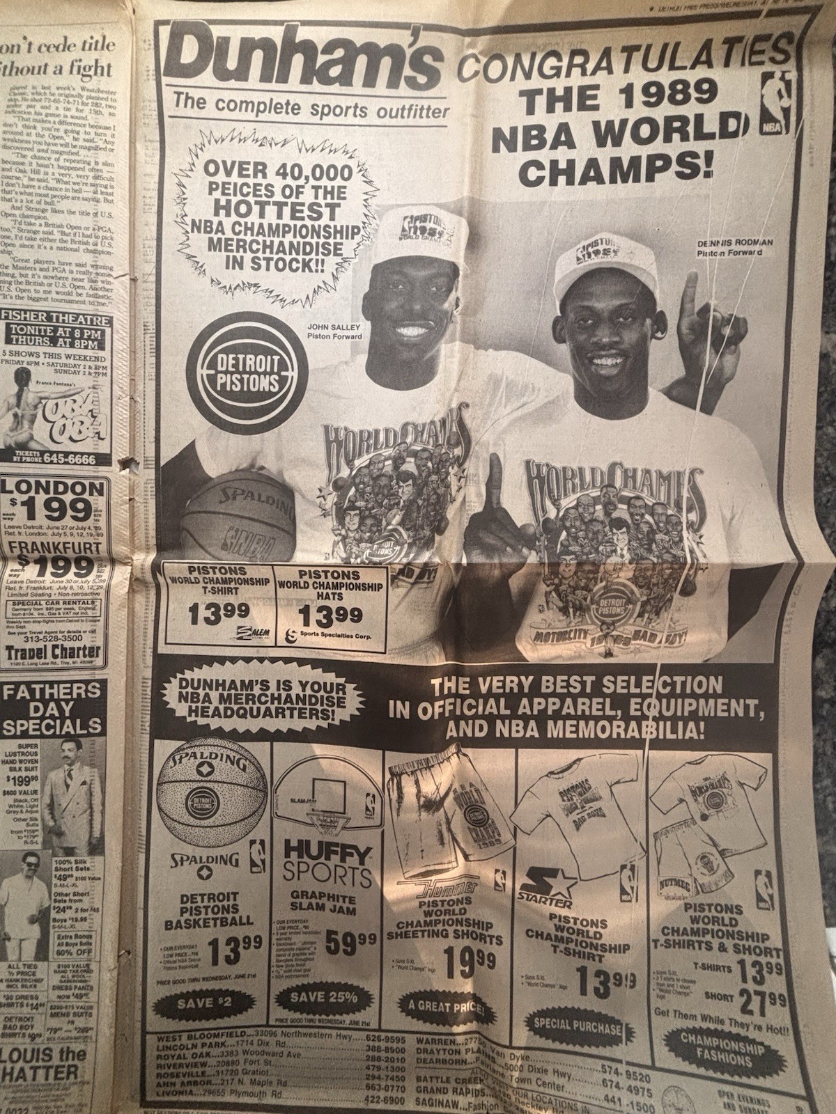 Detroit Free Press Sports Section June 14 1989 Detroit Pistons NBA Champs