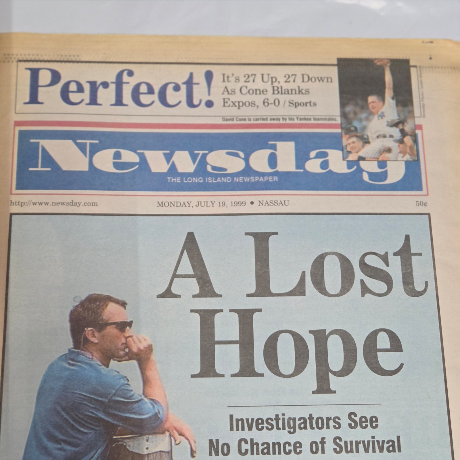 Newsday July 19 1999 JFK Jr Plane Crash Newspaper David Cone Perfect Game
