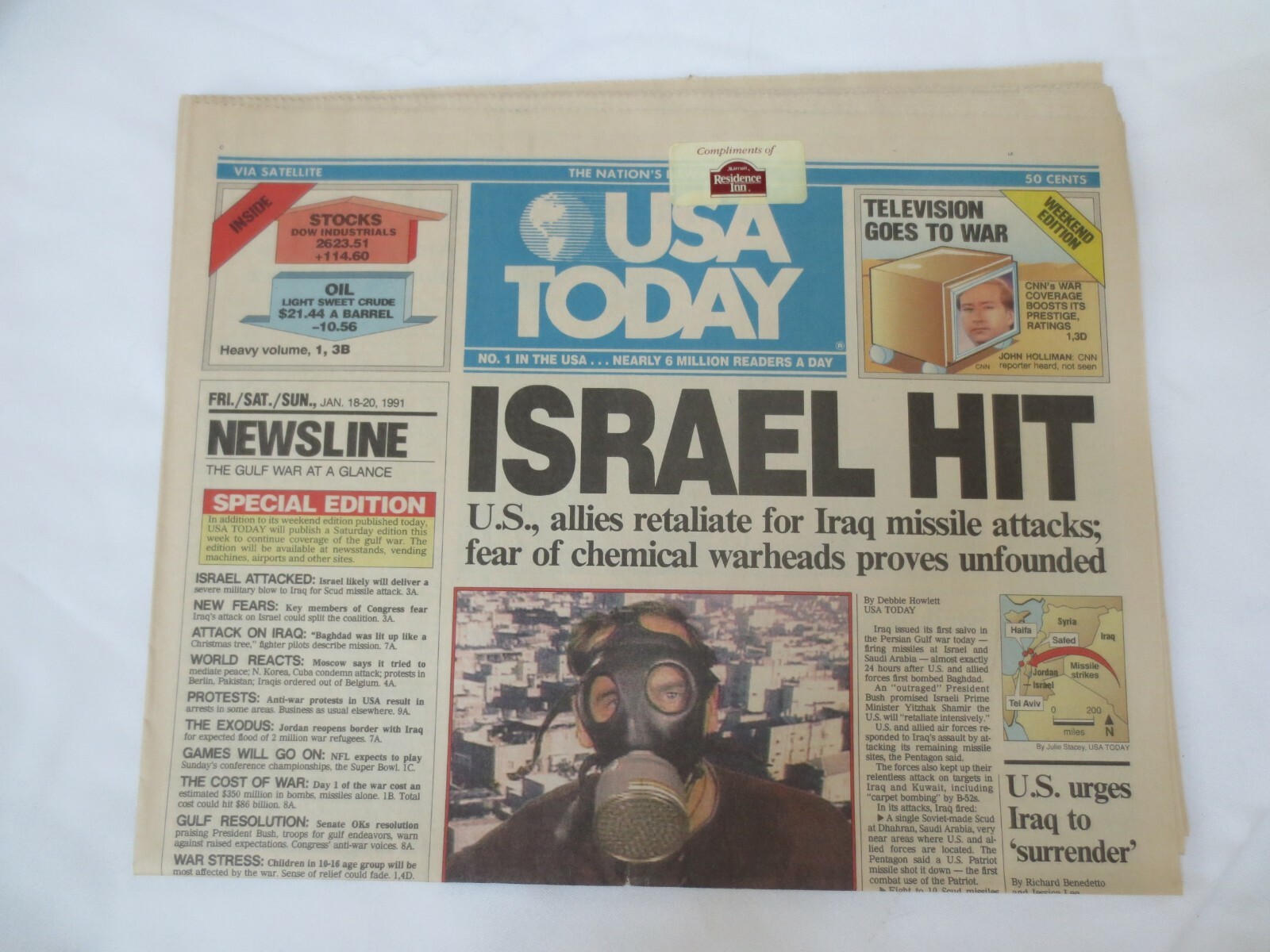 NEWSPAPER JANUARY 18-20 1991 USA TODAY ISRAEL HIT SPECIAL EDITION