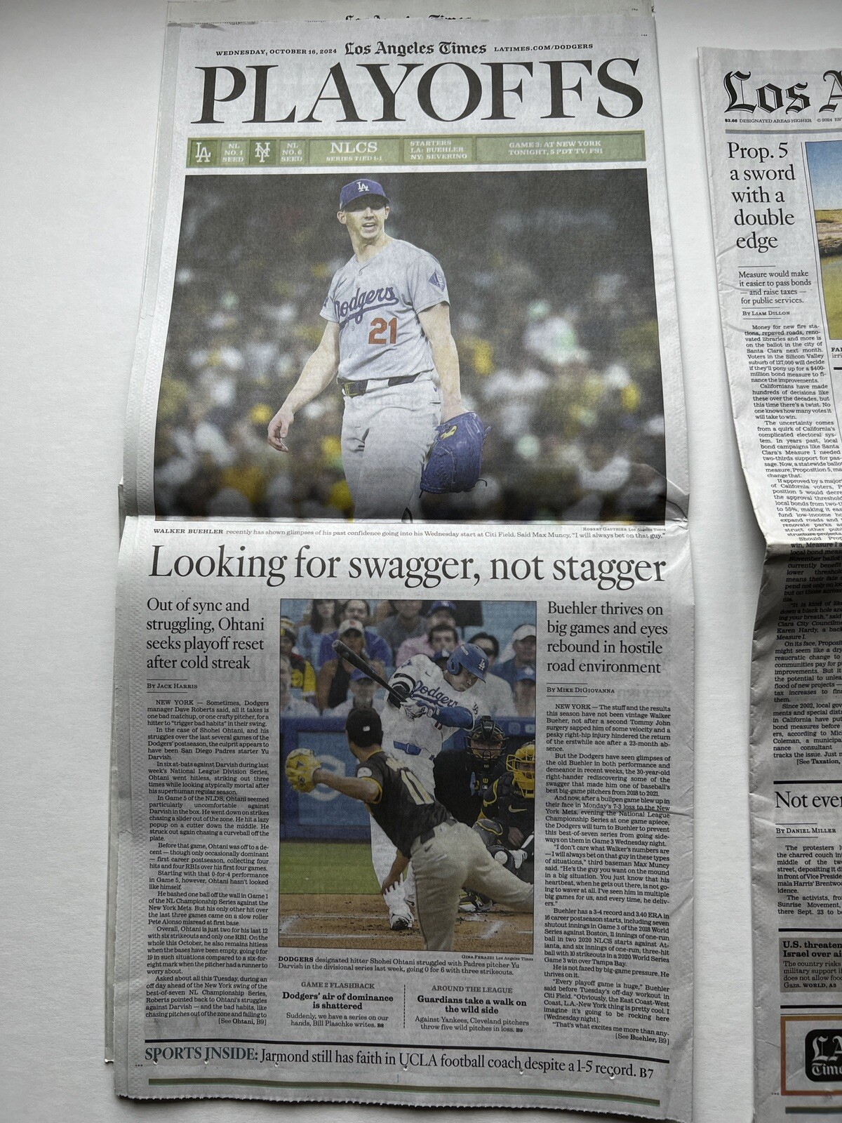 LOS ANGELES L.A. TIMES 2024 MLB Dodgers Playoff Oct / 16 Buehler, Ohtani