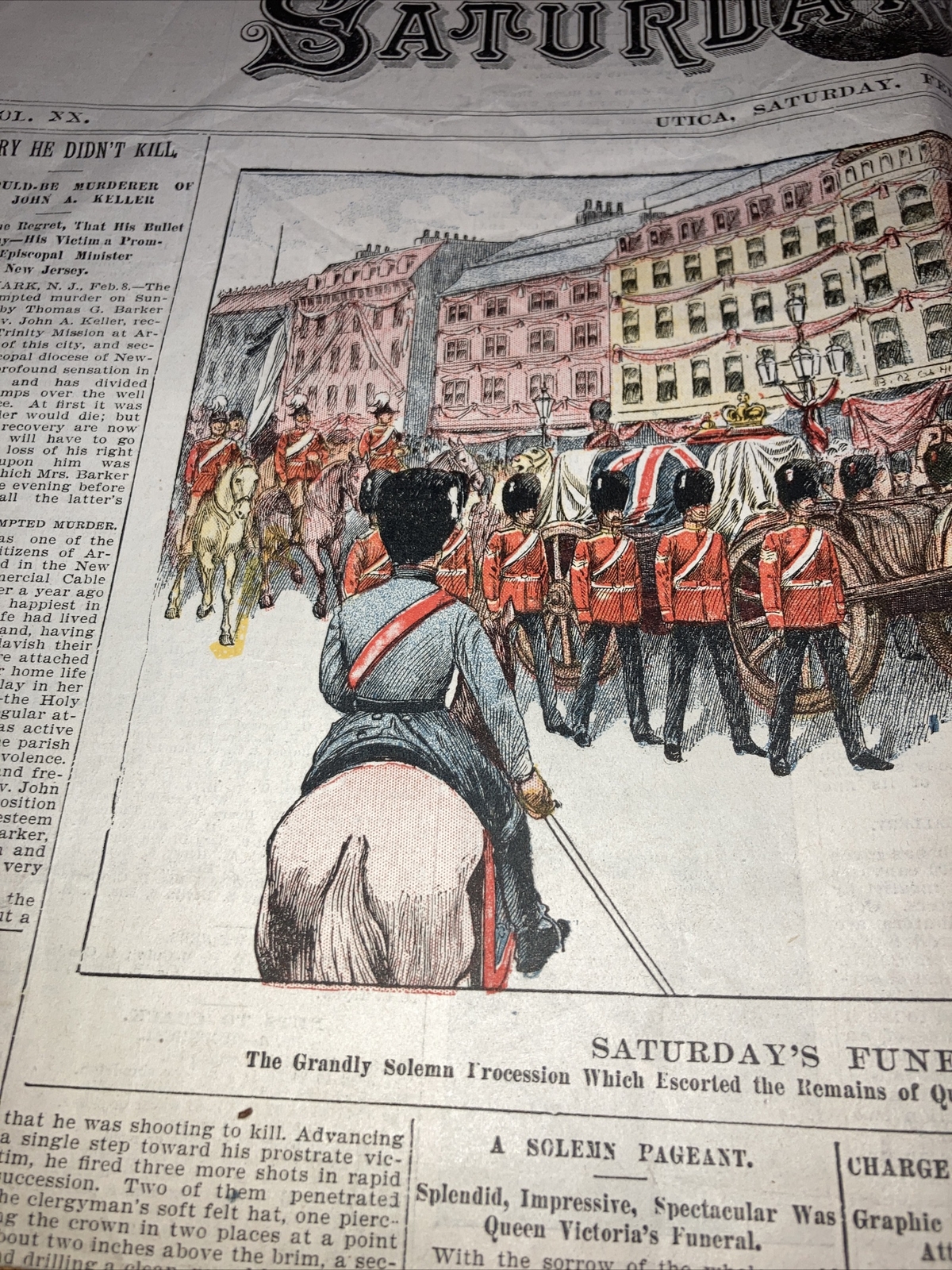 Vintage Newspaper Saturday Globe Utica NY Feb 9 1901 Queen Victoria Funeral