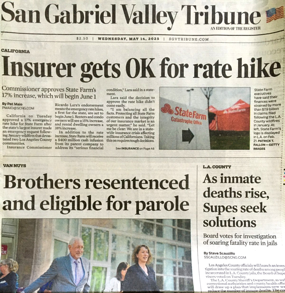 SAN GABRIEL VALLEY TRIBUNE May 14, 2025 MENENDEZ BROTHERS RESENTENCED – PAROLE