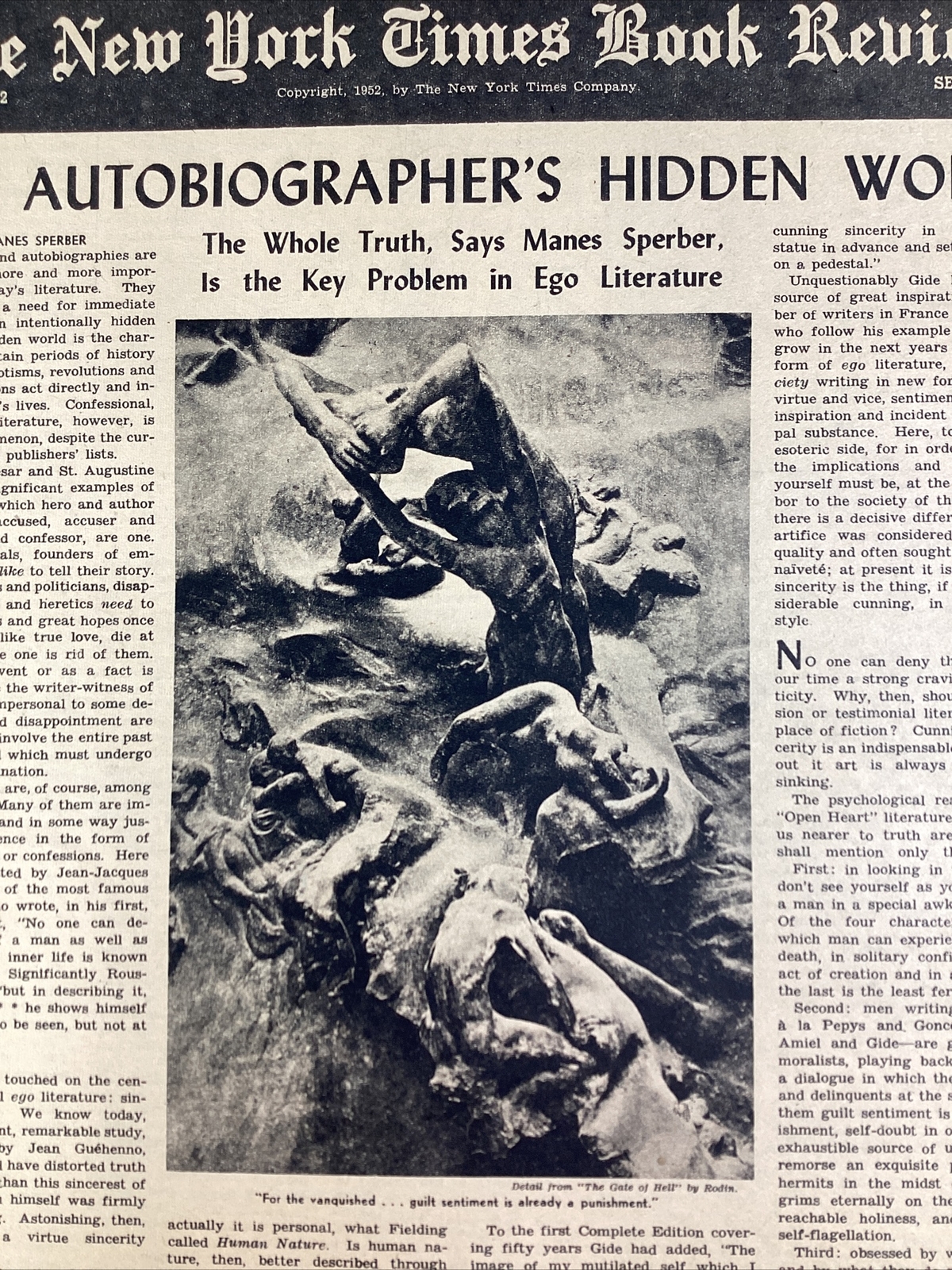 New York Times Book Review July 6, 1952 Sperber Guns Republican Maugham Simms SC