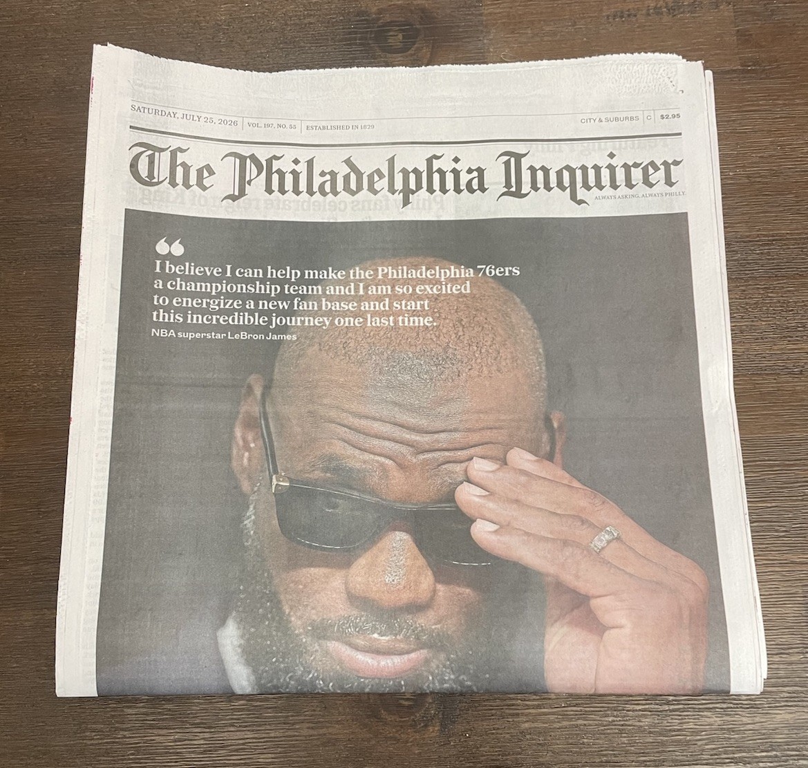 LeBron James Philadelphia 76ers Philadelphia Inquirer Newspaper Sixers 7/25/26