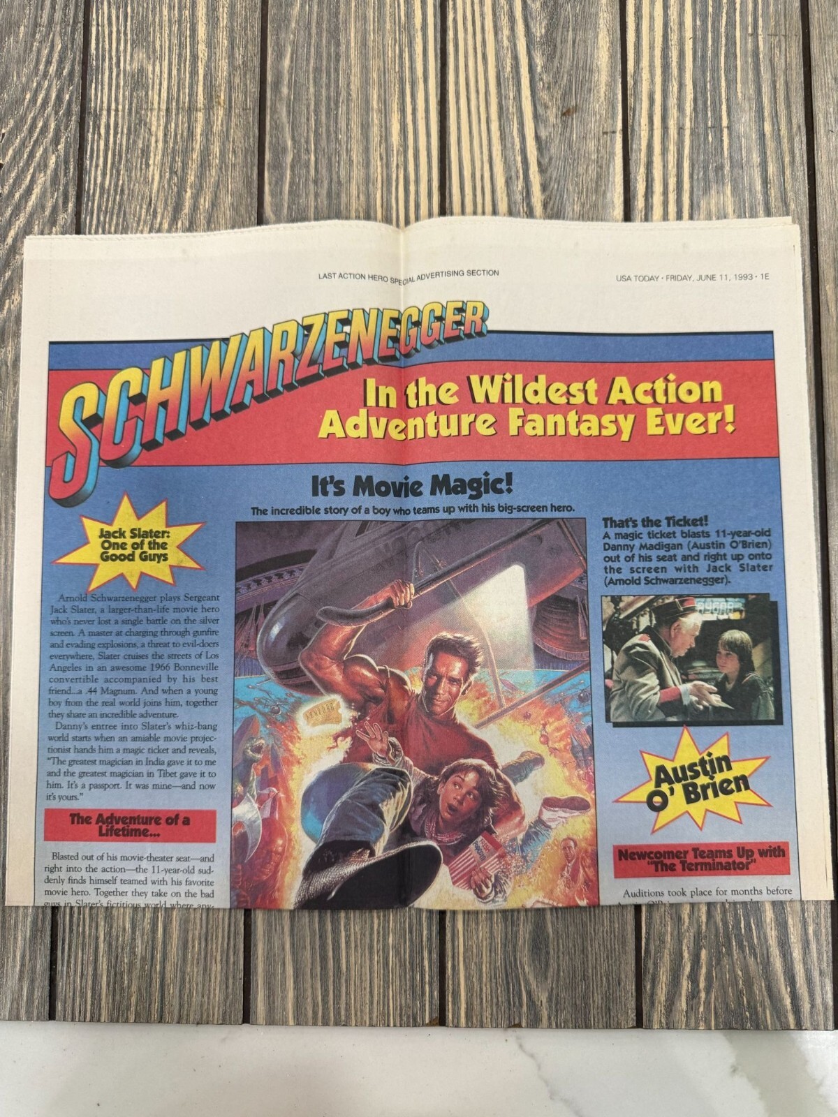 Vintage 1993 USA Today Last Action Hero Movie Promo Advertisement Arnold Schwarz