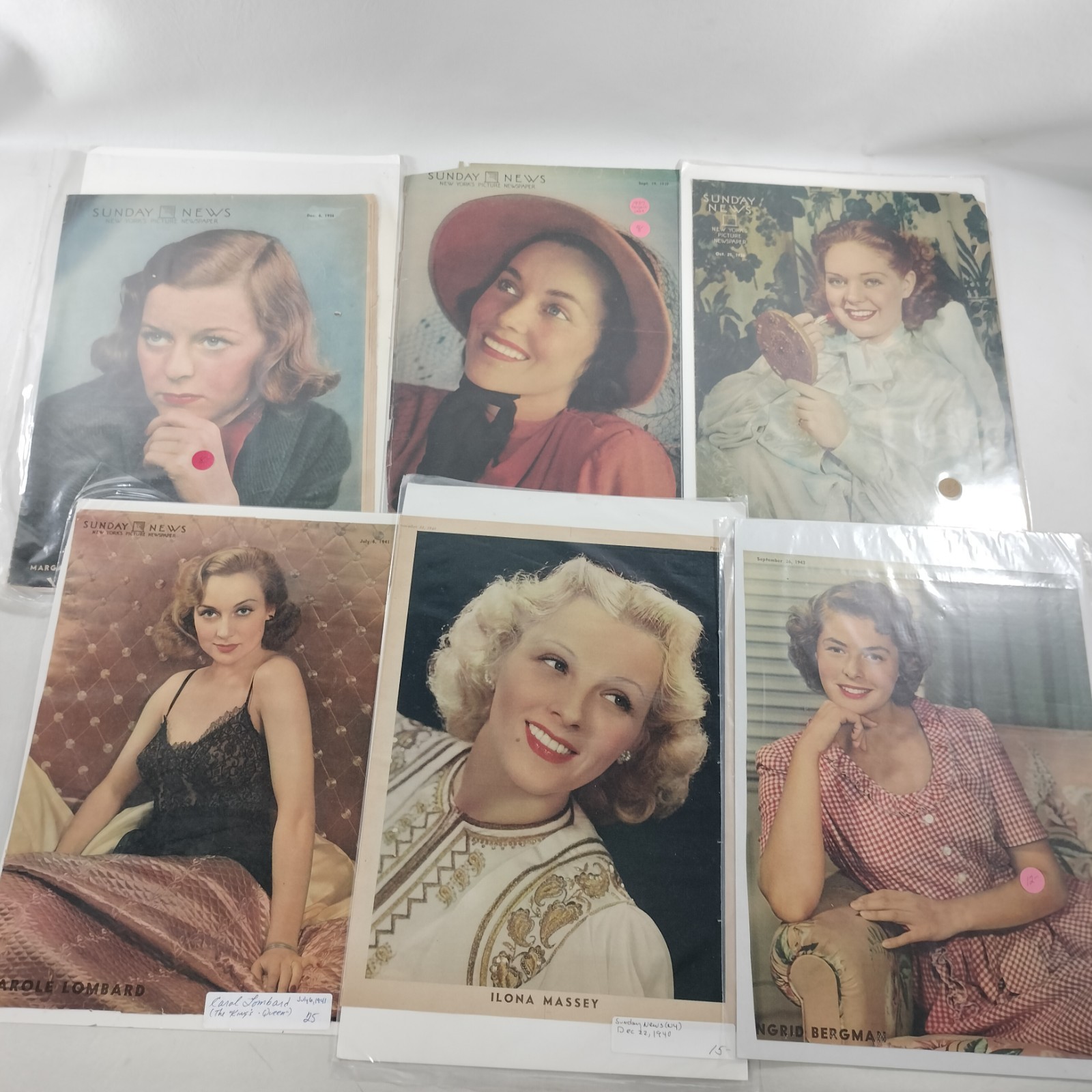 Vintage Lot of 27 Sunday News Covers 1940s Hollywood Actresses