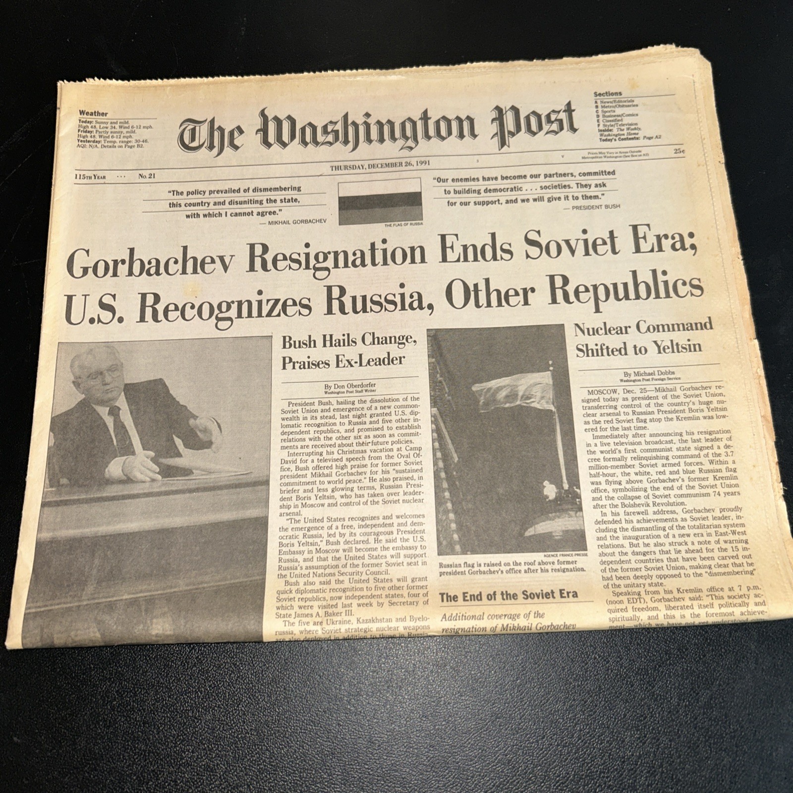 Gorbachev Resignation | The Washington Post Newspaper | Dec 26, 1991 | USSR