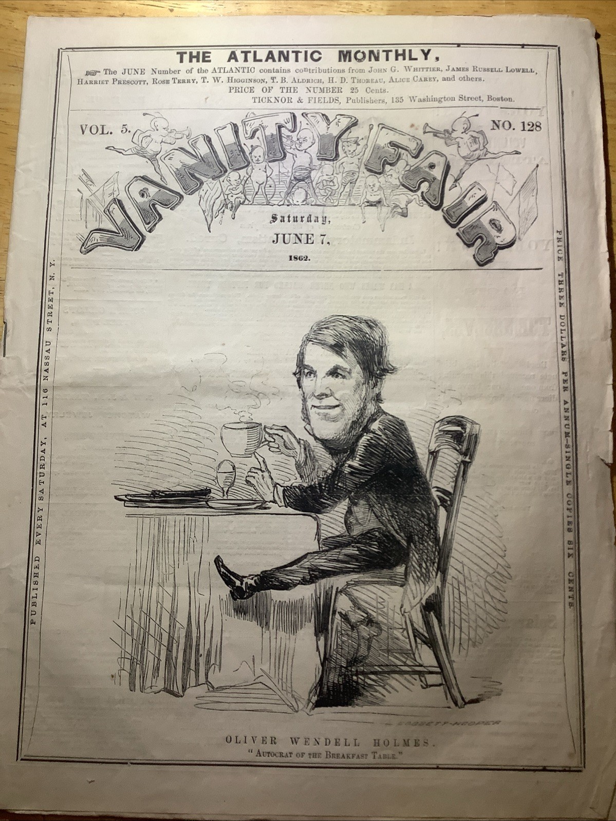 1862 RARE CIVIL WAR VANITY FAIR NEWSPAPER ~ OLIVER WENDELL HOLMES