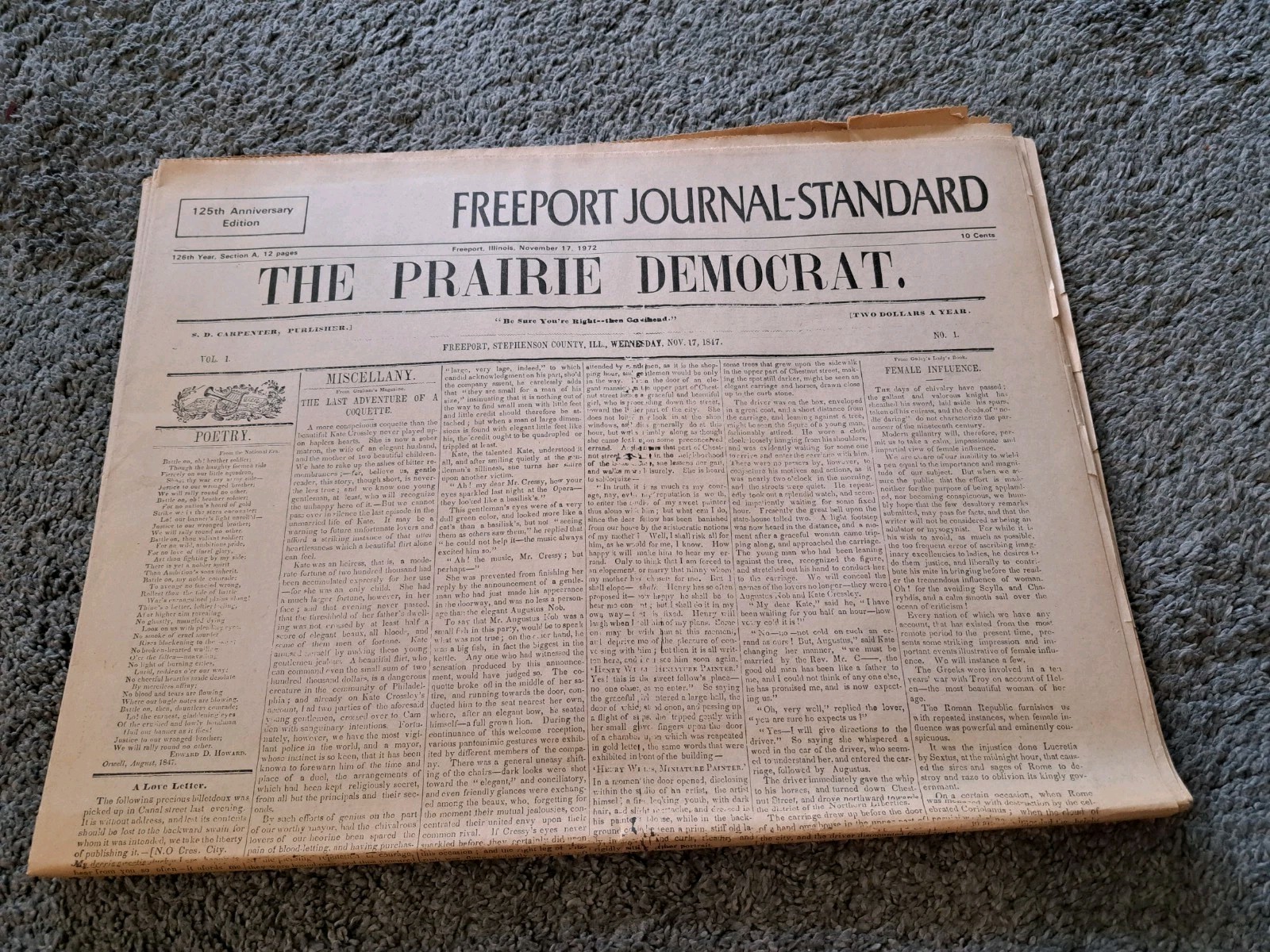 Freeport Illinois 1972 125th Anniversary Newspaper with Local History Articles