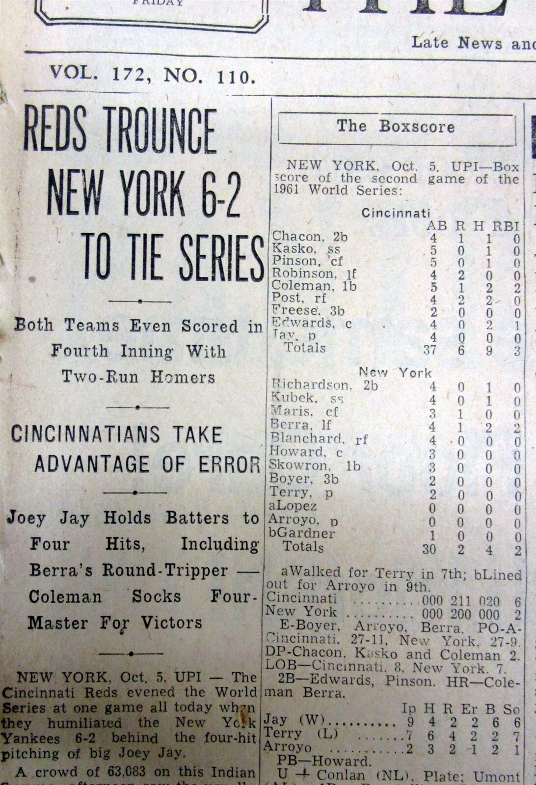 7 1961 newspapers NEW YORK YANKEES WIN baseball WORLD SERIES vs Cincinnati Reds