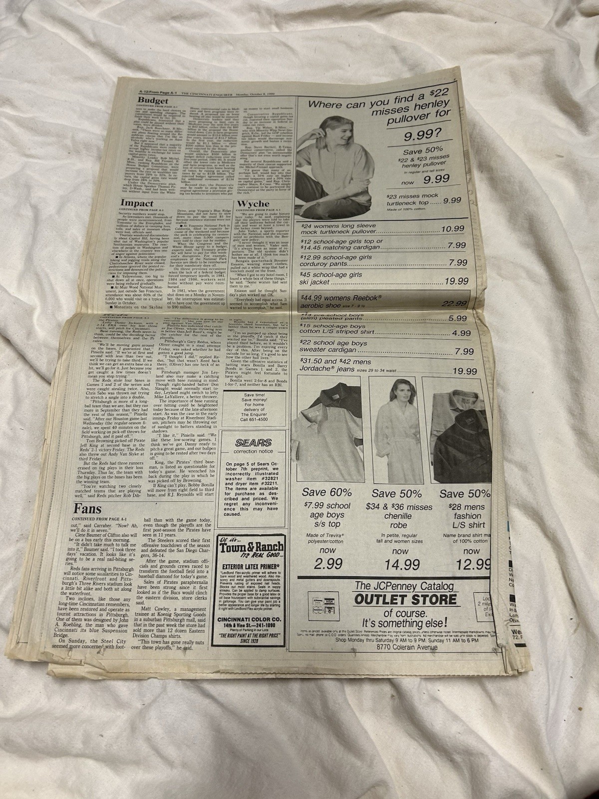 The Cincinnati Enquirer from Oct 8, 1990, featuring headlines on Bengals, Reds