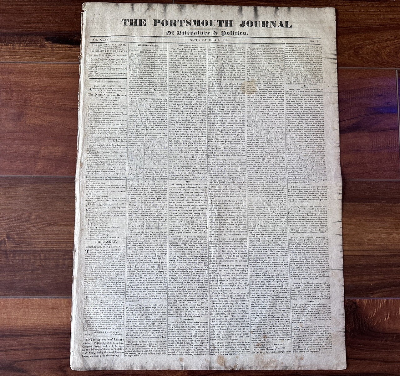 July 8, 1826 John Adams Death Obituary US Founding Father, Slavery Newspaper
