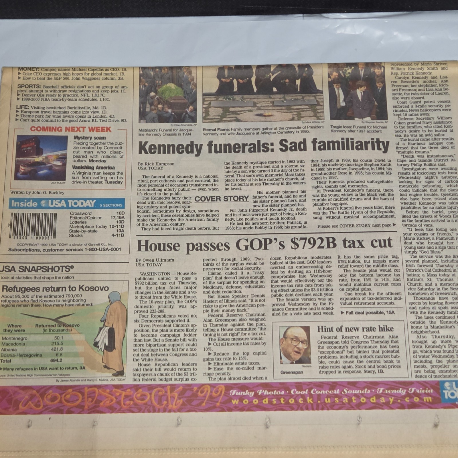 USA Today July 23-25 1999 JFK Jr Memorial Sea Burial Newspaper Kennedy