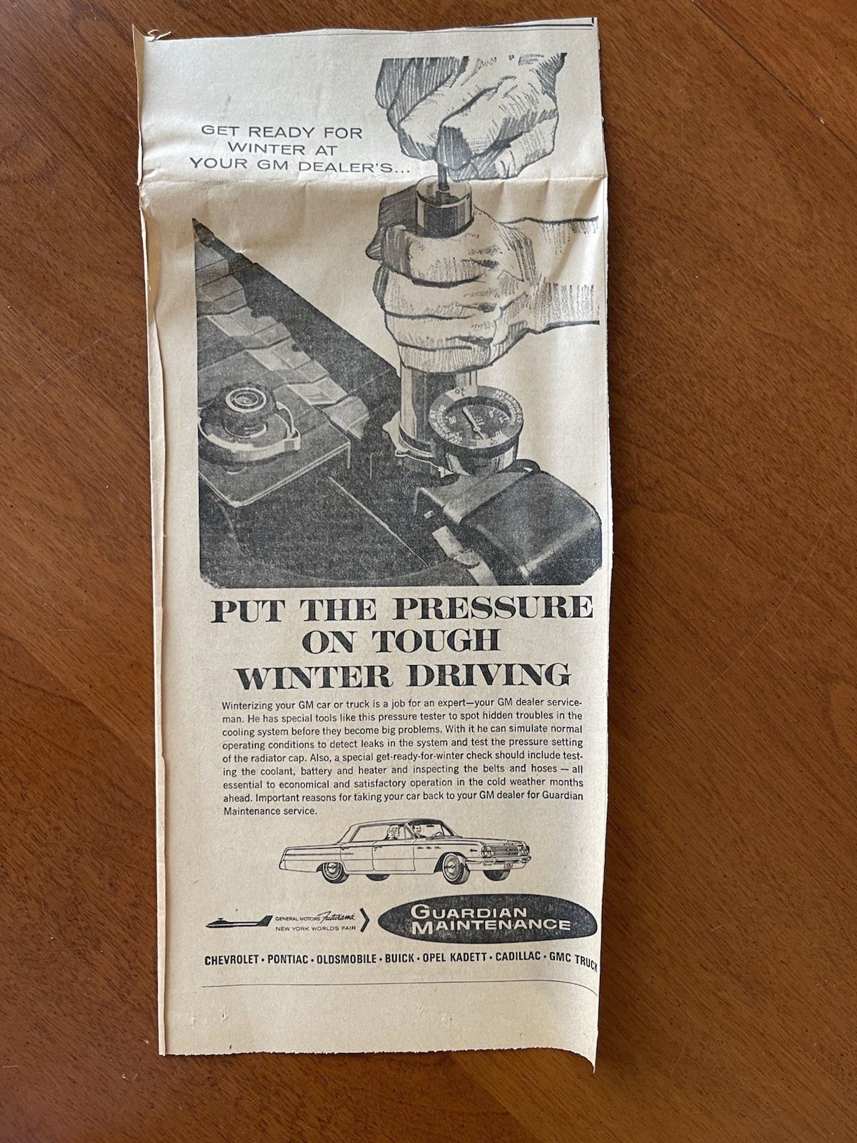 Guardian Car Maintenance GM Car Mechanic 1964 Newspaper Ad Clipping Elkhart IN