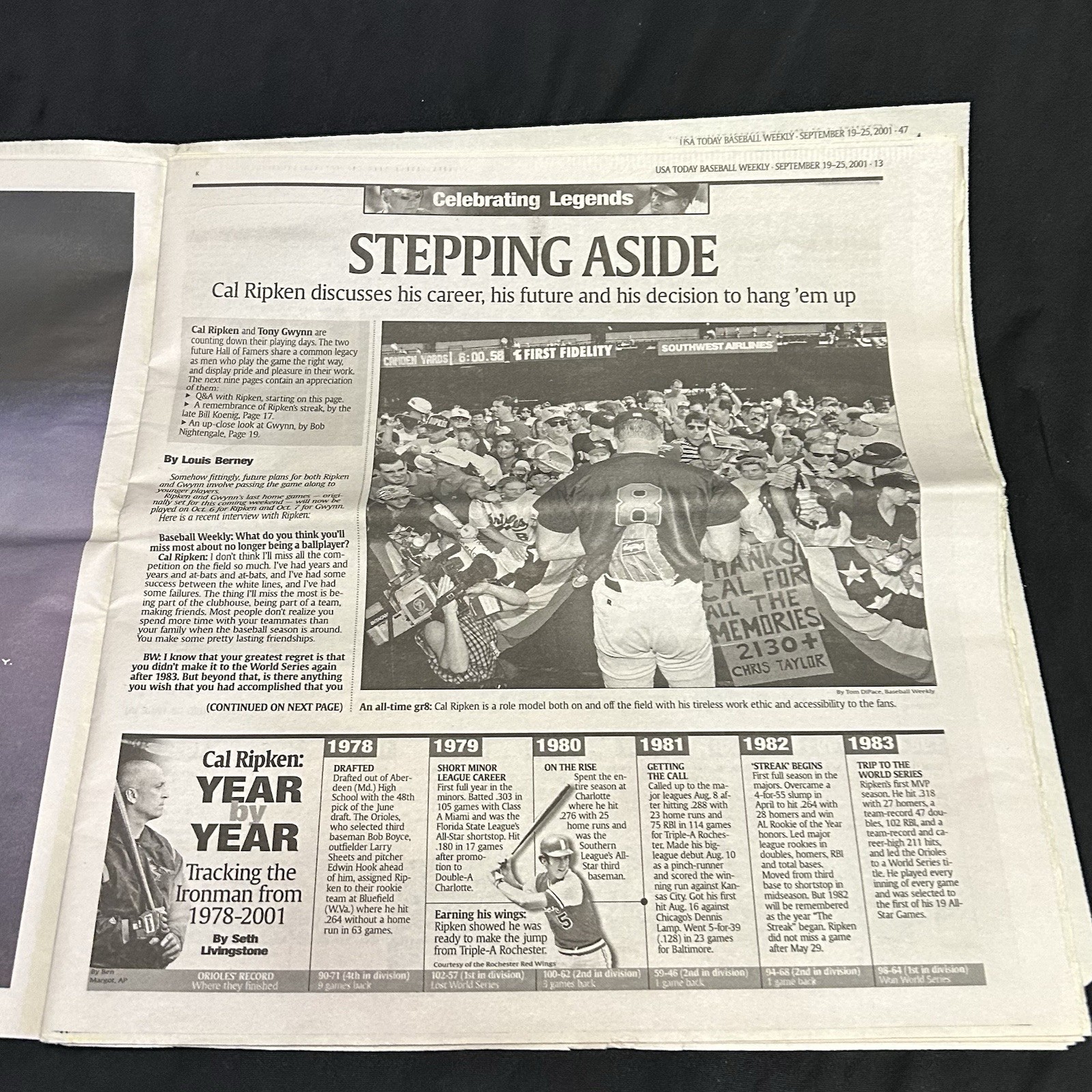 Cal Ripken Jr USA Today Baseball Weekly Sept. 2001 “Iron Willed” MLB post 9/11