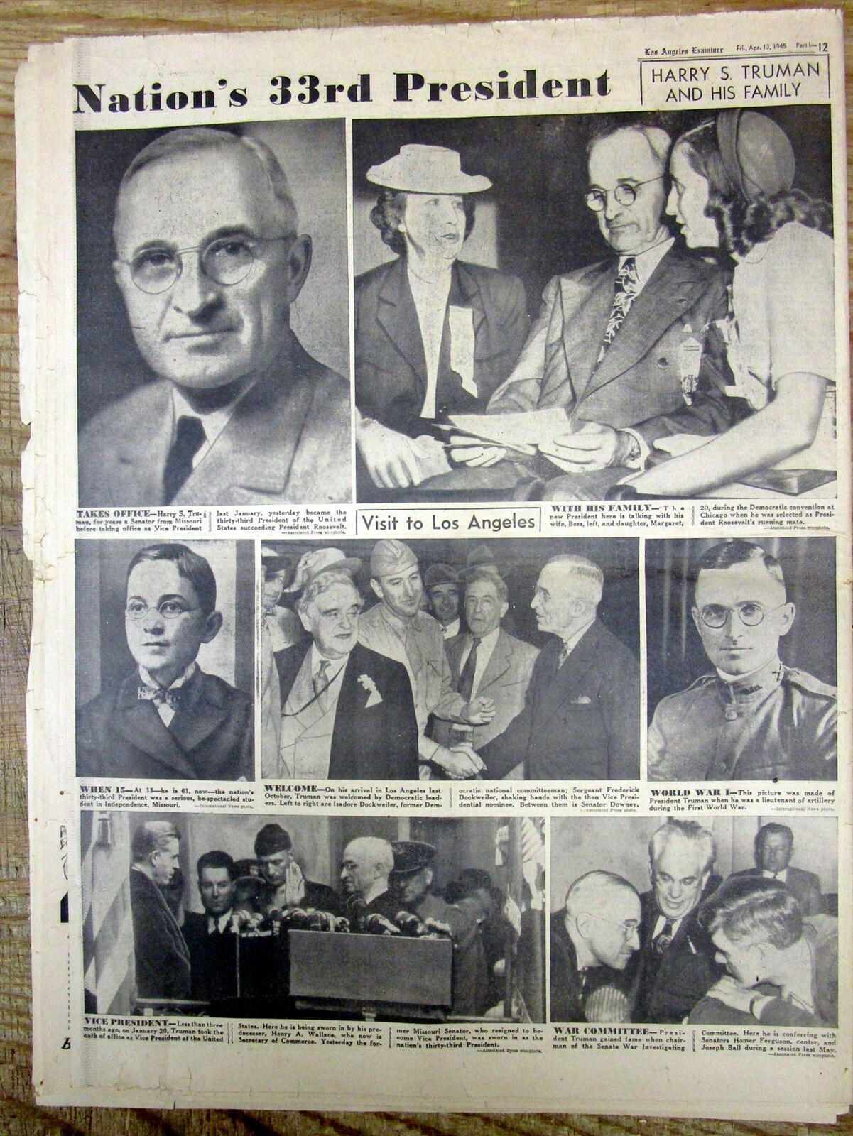 Best 1945 display newspaper President FRANKLIN D ROOSEVELT DEAD – w large photo