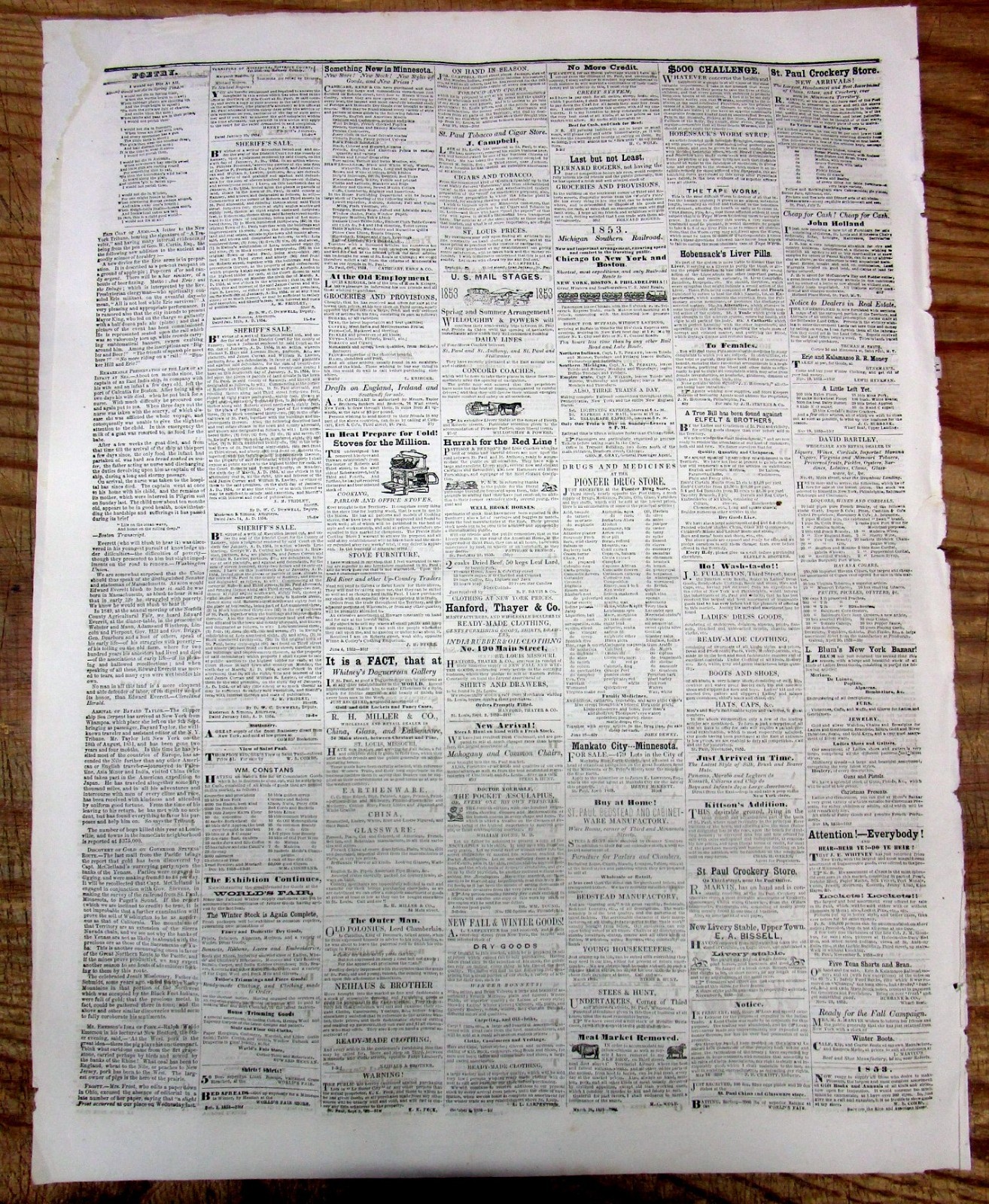 Very rare 1854 MINNESOTA TERRITORY newspaper w RAILROAD to be BUILT in MINN TERR
