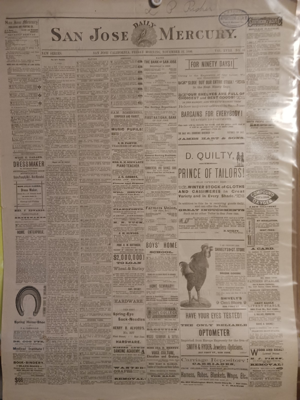 SAN JOSE DAILY MERCURY – THE YELLOW FLAG – NOVEMBER 12, 1880