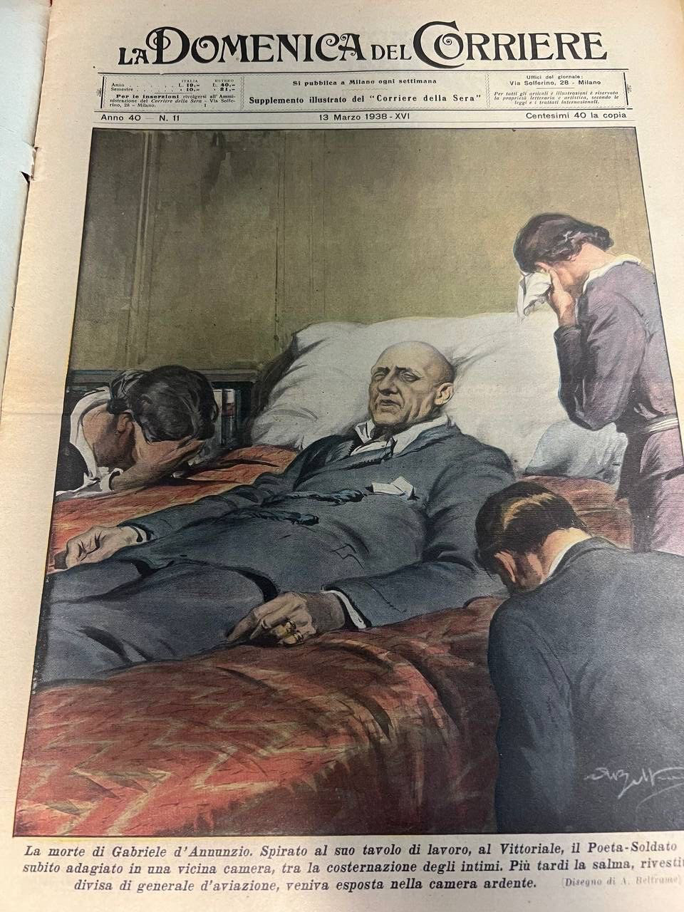 1938 Death of the Poet Writer Aviator War Hero Gabriele D’Annunzio CAMPARI C7-4