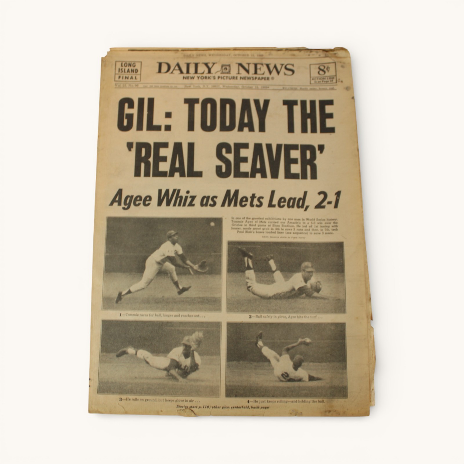 1969 NY Daily News Oct 15 Mets World Series Tommie Agee Tom Seaver Rare Newspape