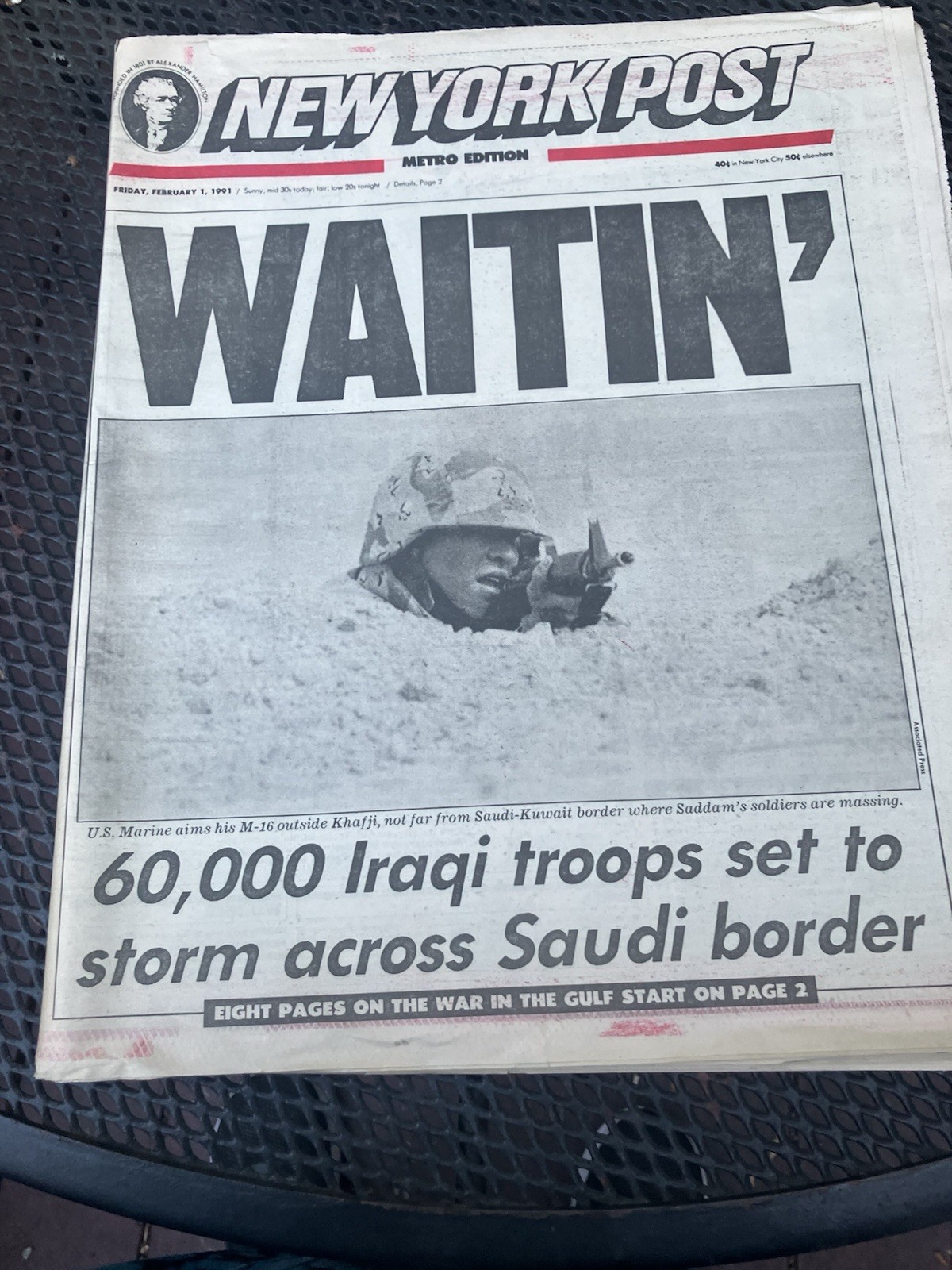 New York Post February 1, 1991 “Waitin’” First Gulf War Desert Storm