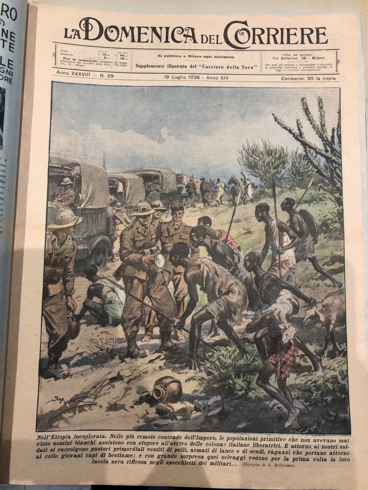 La Domenica del Corriere 29 1936 Ethiopia Palestine Post at War Liszt Sand