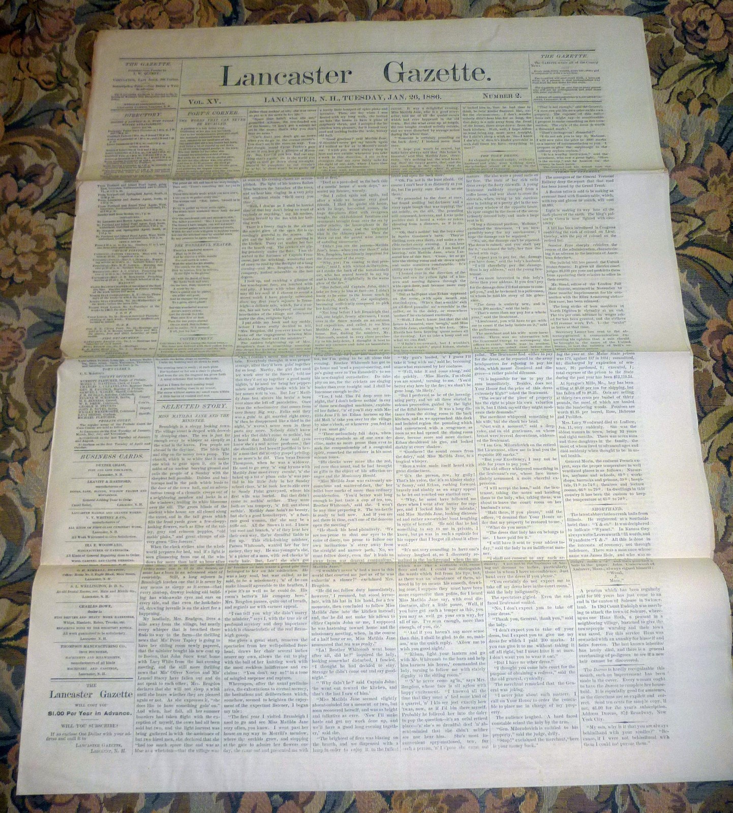 Lancaster, New Hampshire Gazette Newspaper – January 26, 1886