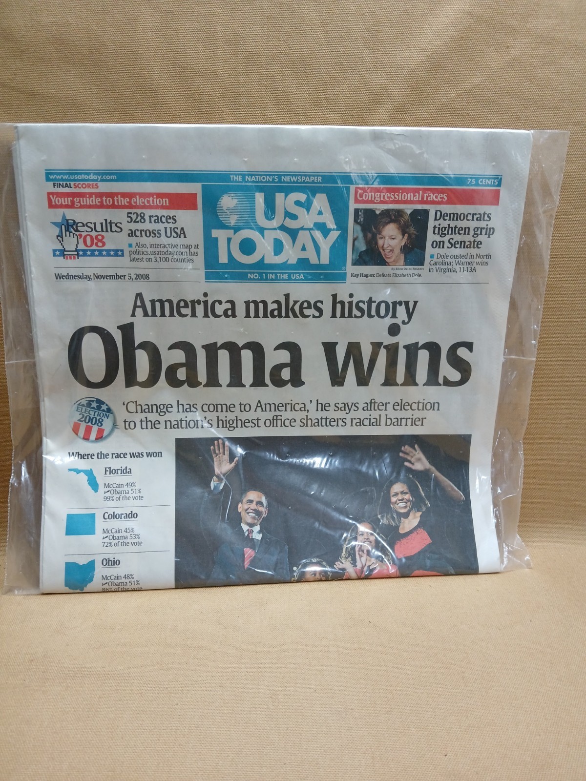 USA Today Newspaper – Obama Wins – November 5, 2008 – Sealed NEW