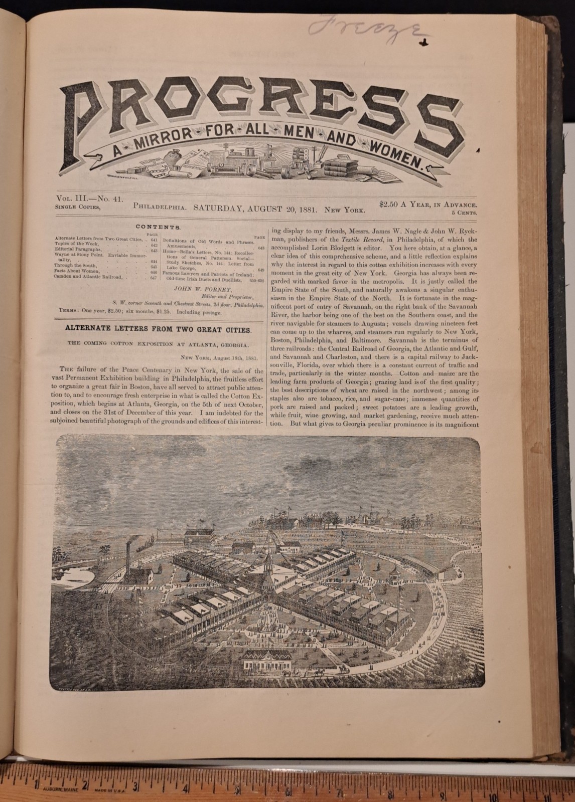 1880-1881 PROGRESS WEEKLY BOUND FORNEY PHILADELPHIA WHITMAN GARFIELD POLITICS