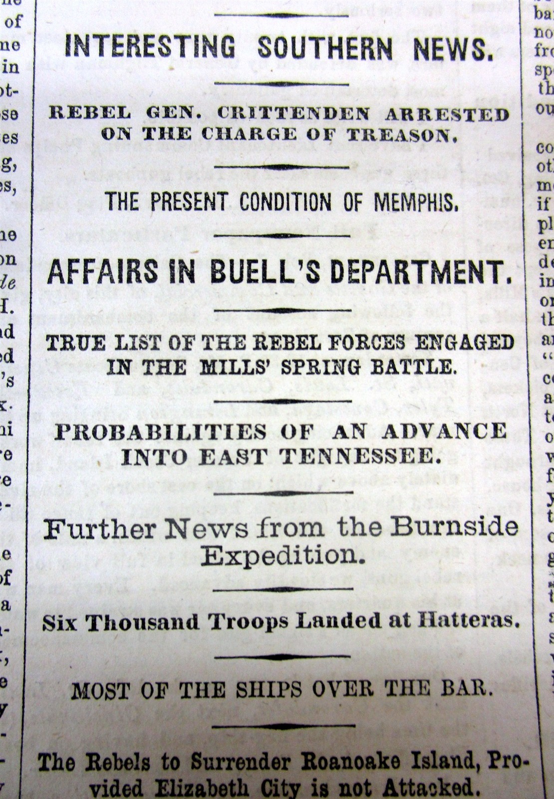 1862 Civil War headline display newspaper w UNION CAPTURE of FT HENRY Tennessee