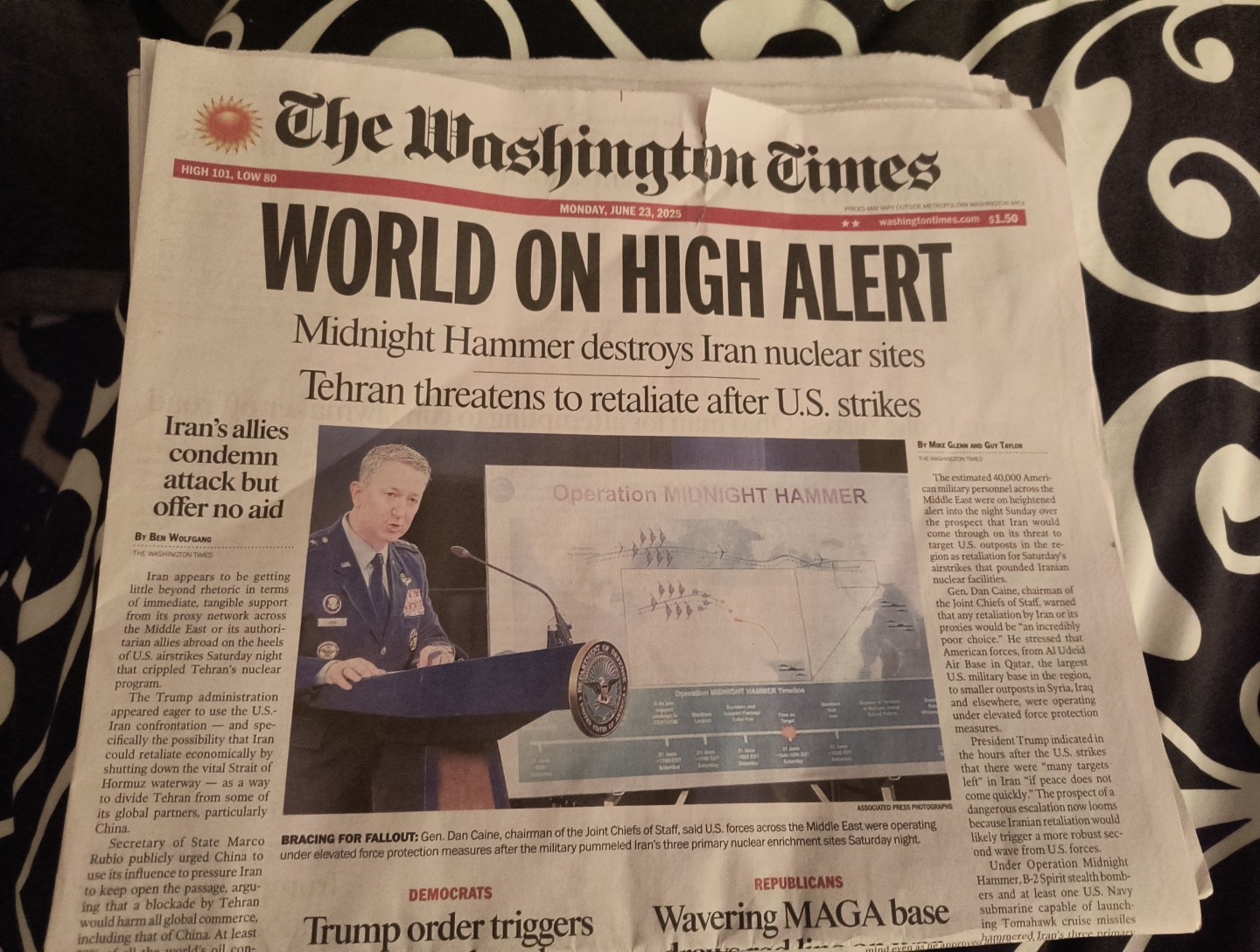 The Washington Times Monday June 23 2025 WORLD ON HIGH ALERT