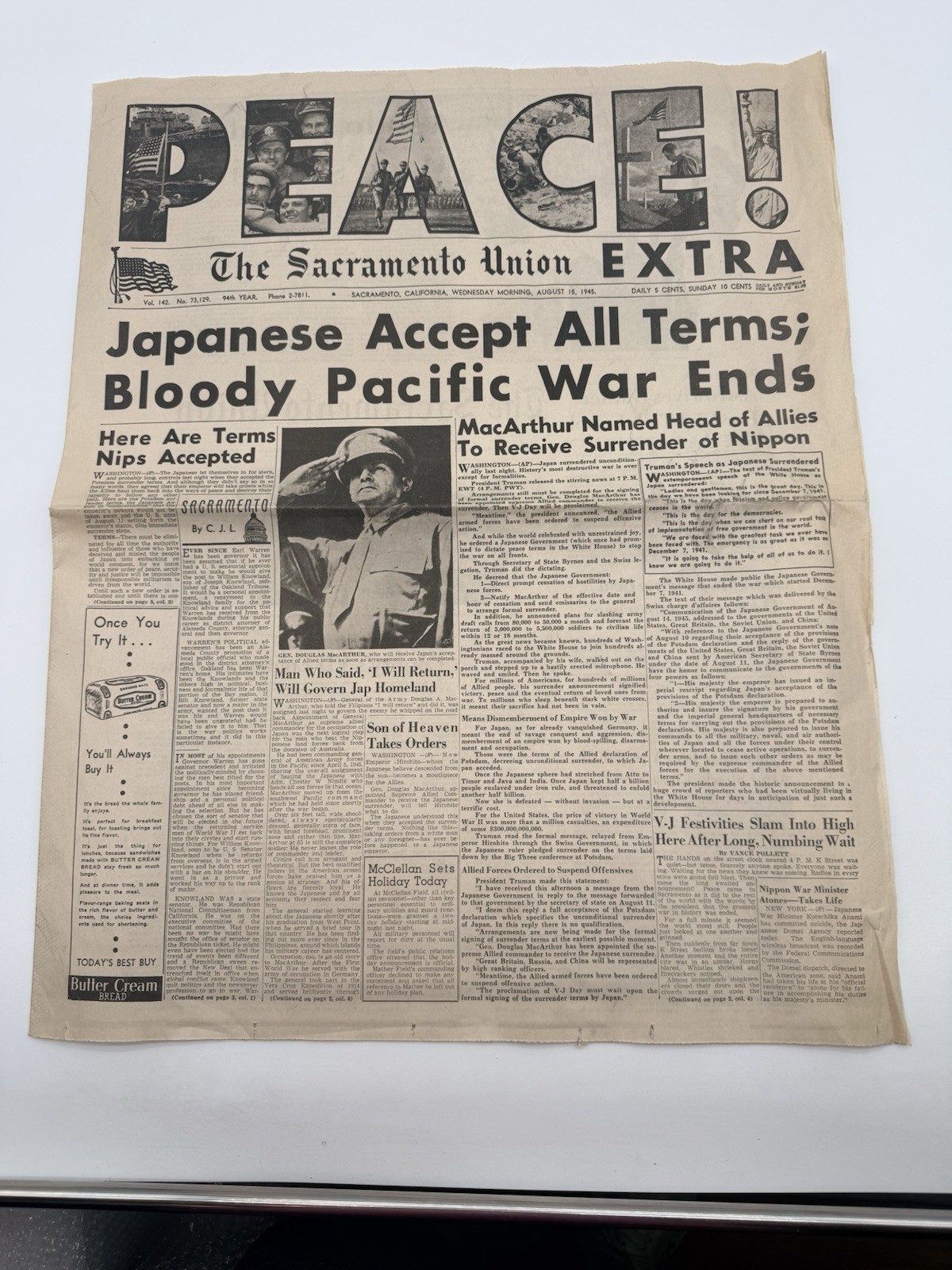 Sacramento Union 142nd Anniversary Commemorative Newspaper 1993 Reprint Edition