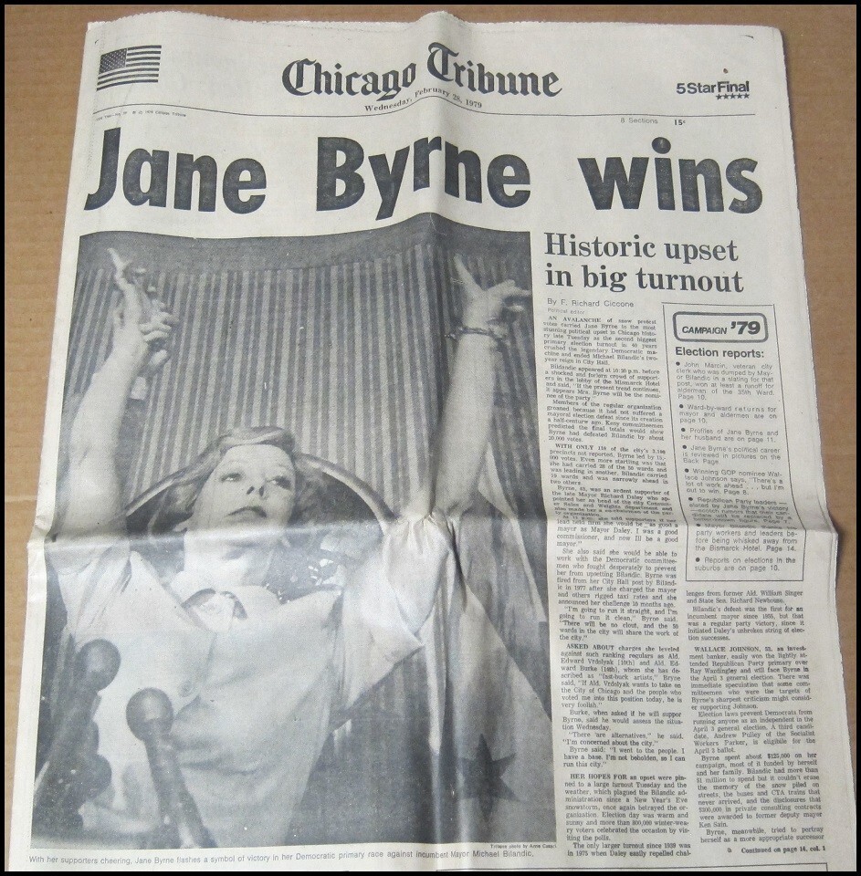 1979 Jane Byrne Wins Mayoral Primary Chicago Tribune Newspaper Mayor of Chicago