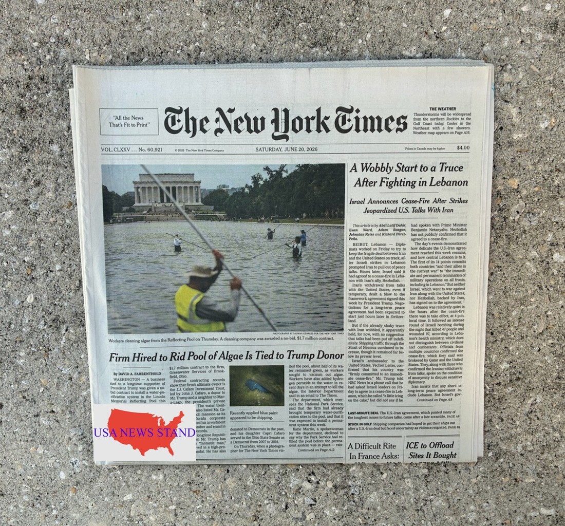 NEW YORK TIMES -SATURDAY JUNE 20, 2026 (ISRAEL JEOPARDIZES US -IRAN PEACE TALKS)