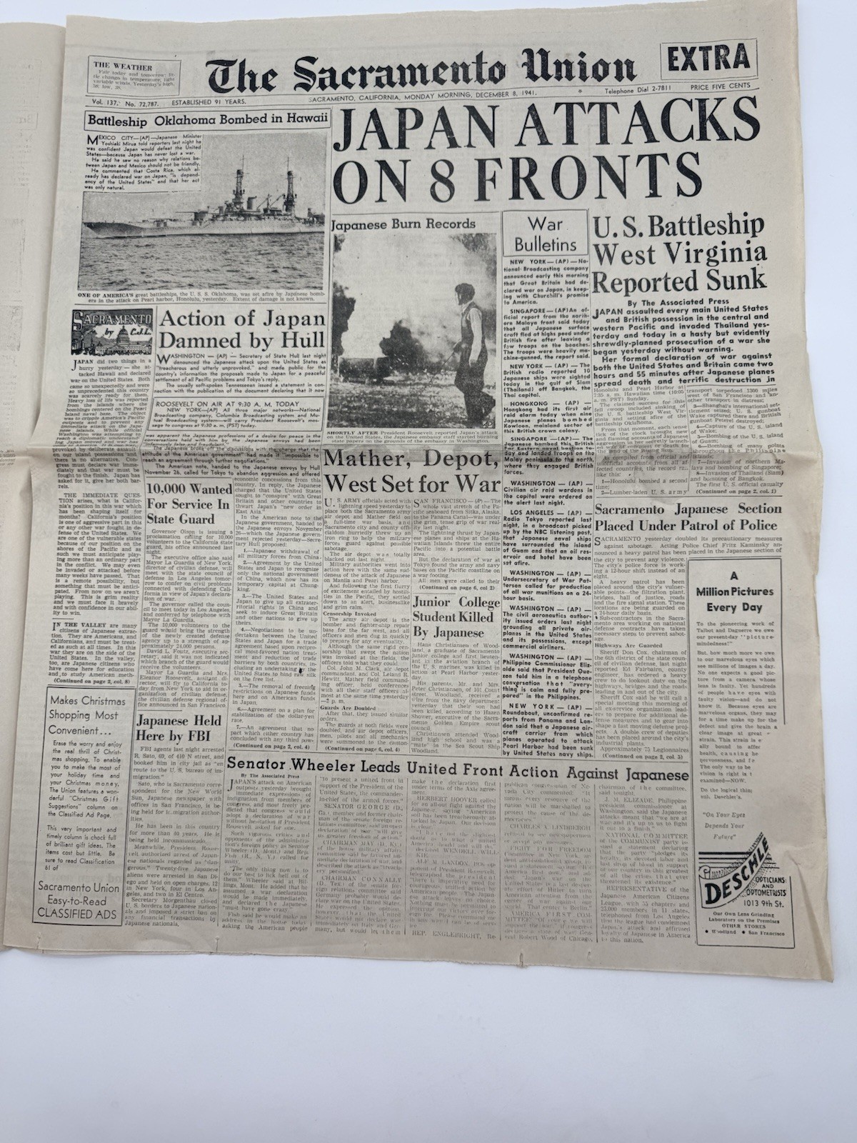 Sacramento Union 142nd Anniversary Commemorative Newspaper 1993 Reprint Edition