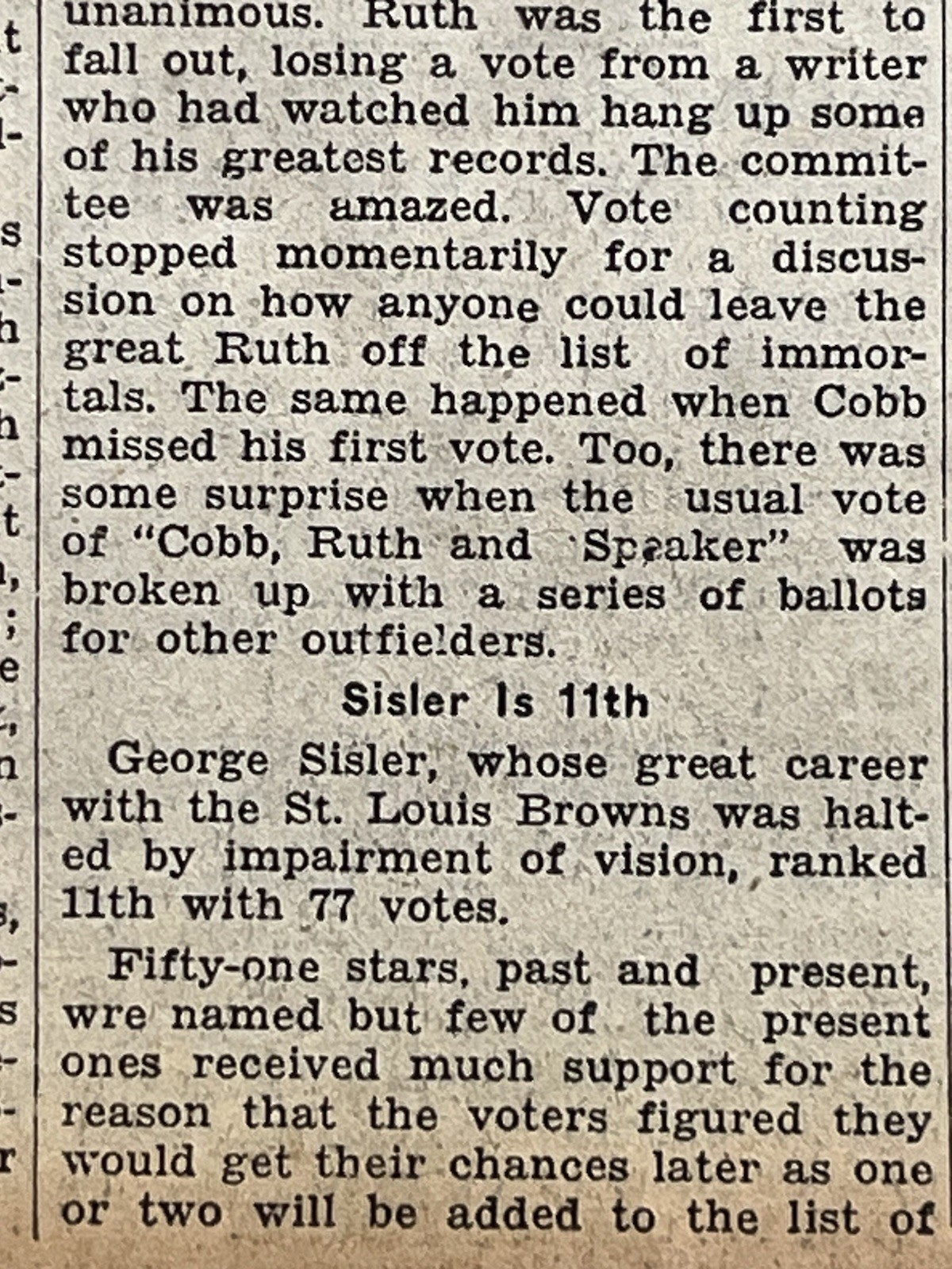 1936 newspaper BABE RUTH Christy Mathewson TY COBB Elected BASEBALL HALL of FAME