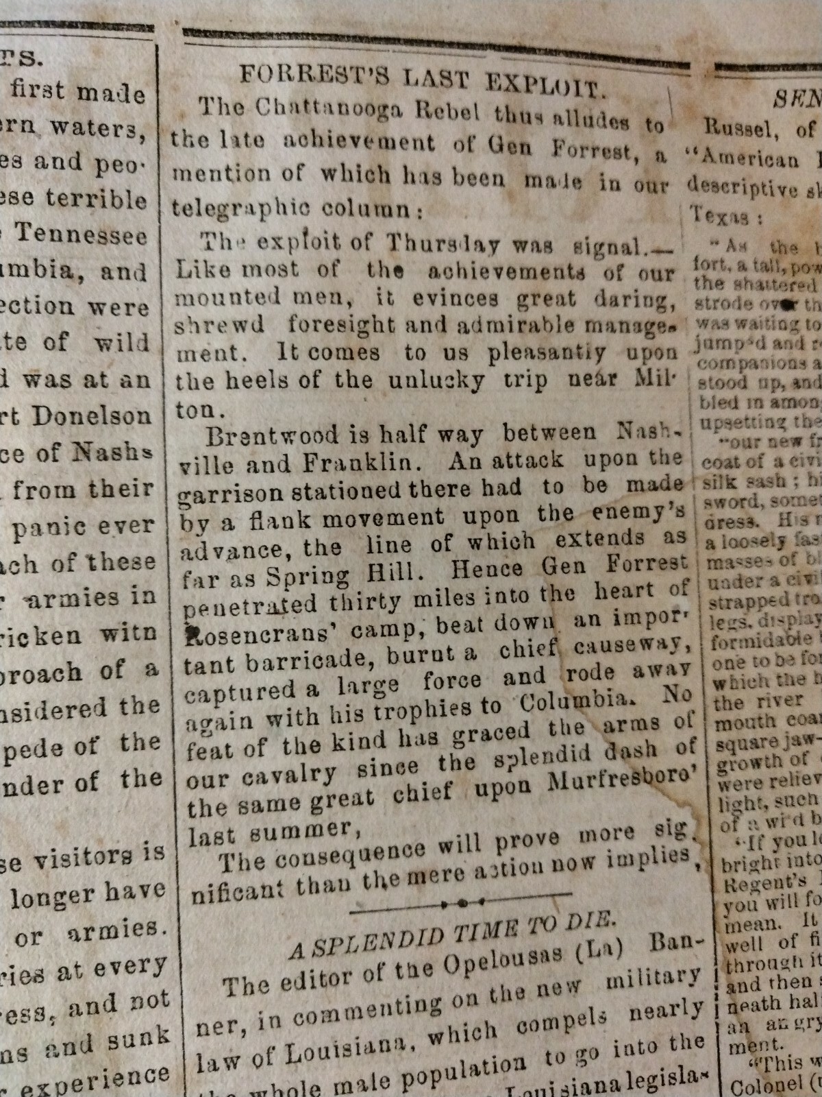 Civil War Newspapers- RARE CONFEDERATE- NAVAL ATTACK ON PORT HUDSON, FORREST