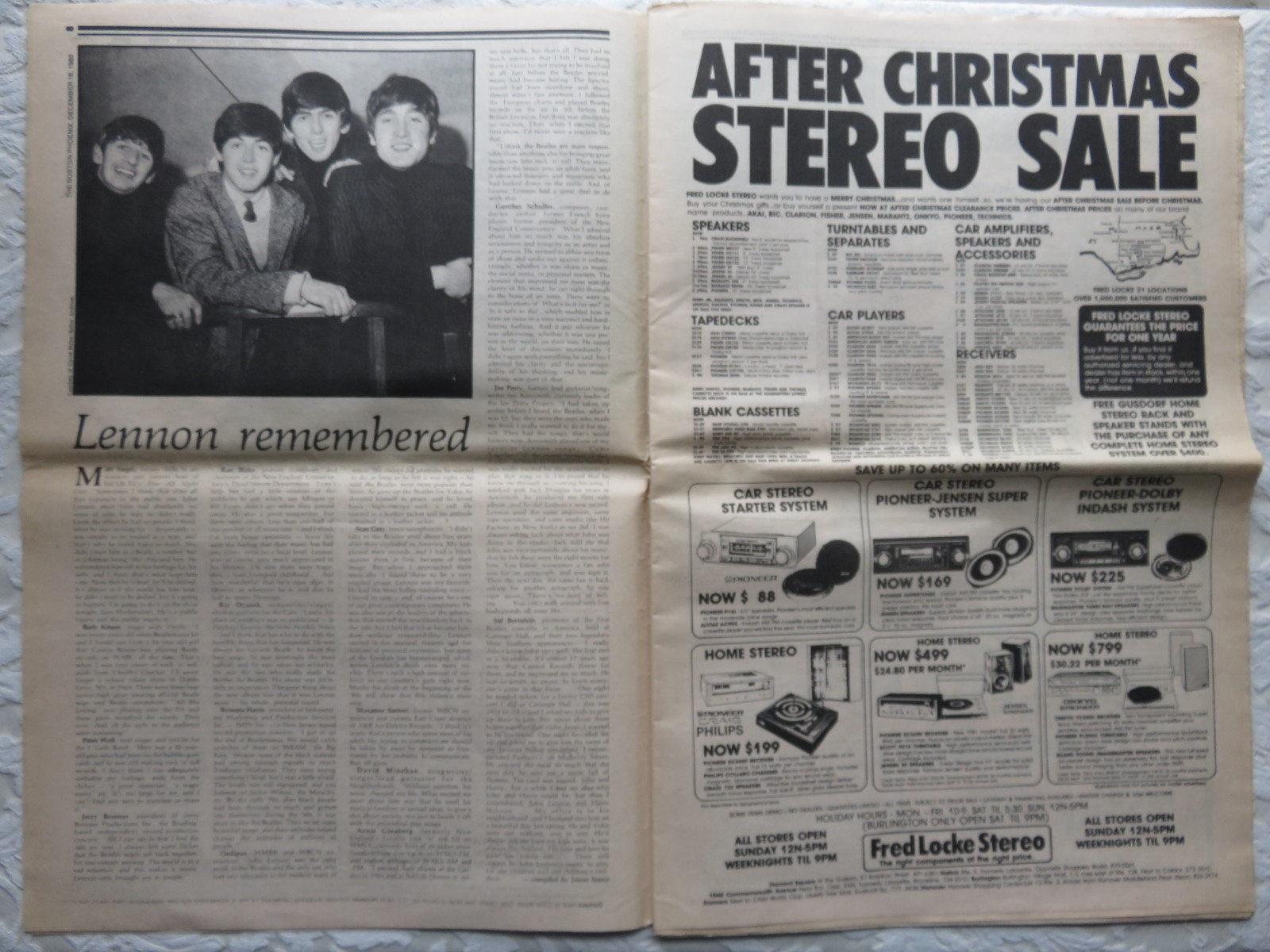 THE BOSTON PHOENIX DEC. 16, 1980, SECTION 1 ONLY ~ JOHN LENNON/WATER WAR/ADS