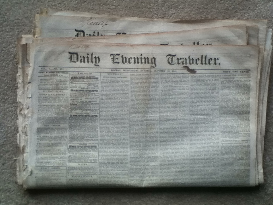 1849 Daily Evening Traveller, Boston Newspapers Antique Ephemera Pick 2 Dates