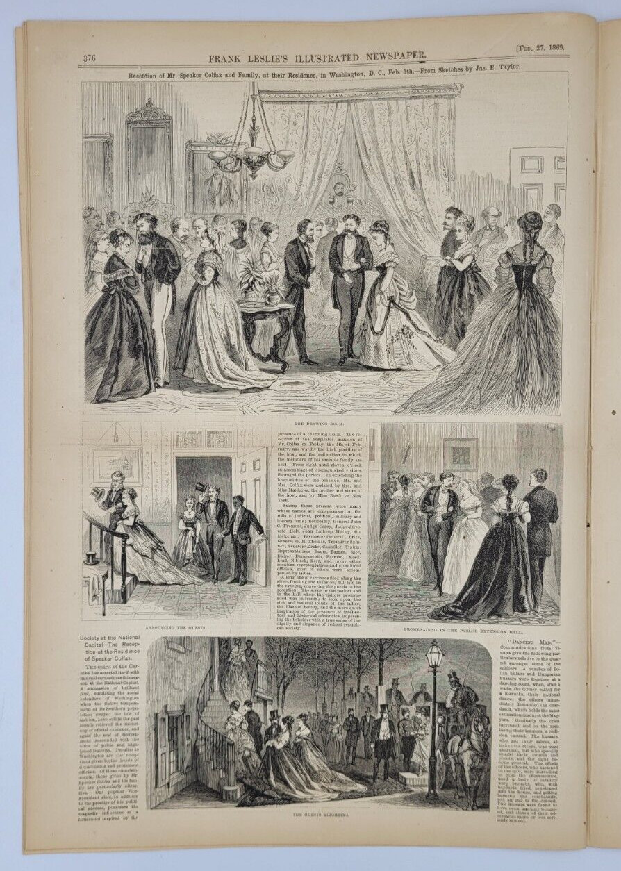 Frank Leslie’s 2/27/1869 Rutgers College / Booth Theater NYC / Grant’s Election