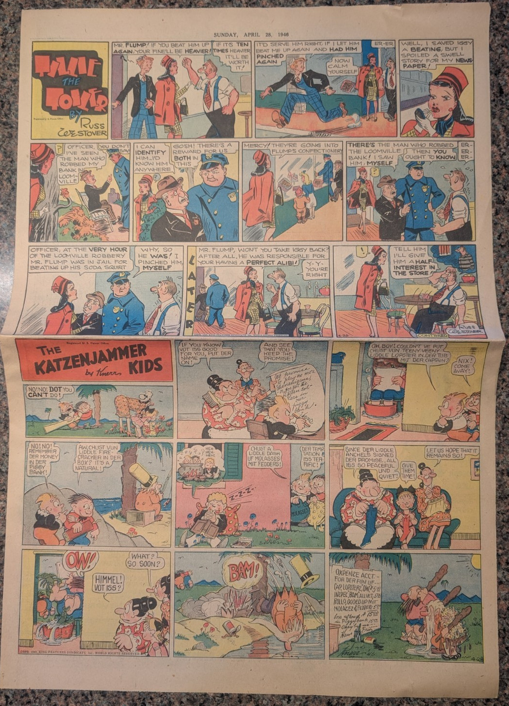 Des Moines Sunday Register 4/28/1946 Comics Section, 3 Sections, Li’l Abner
