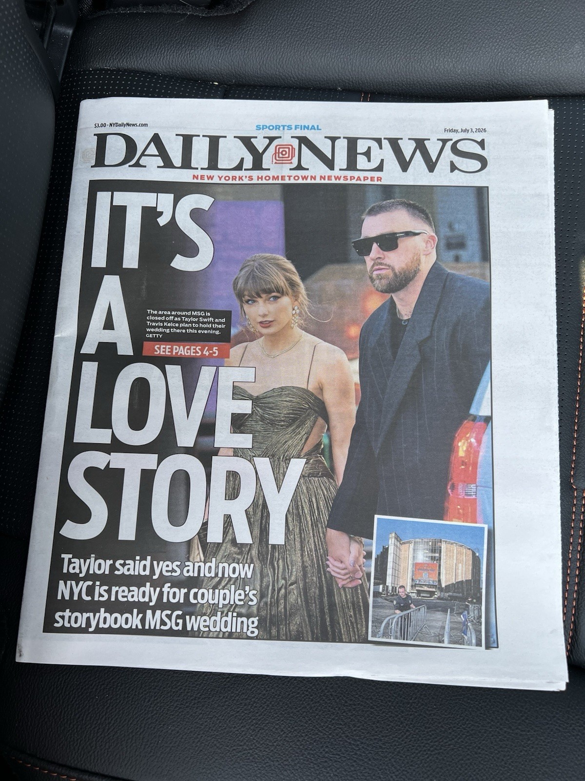 Taylor Swift Travis Kelce NYC MSG Wedding NY Daily News Full Newspaper 7/3/2026